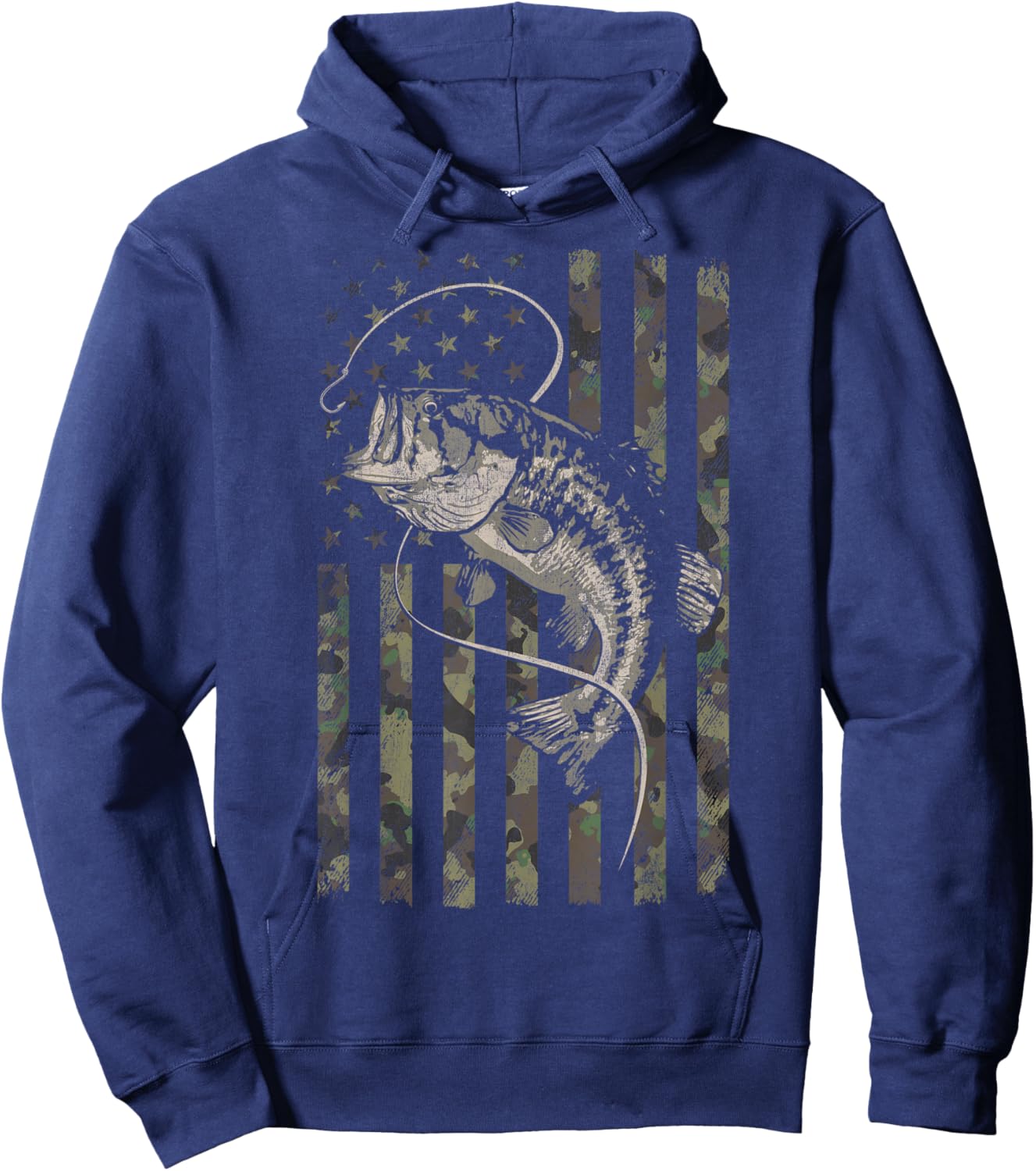 Fishing Camo American Flag Bass Fish Camouflage Hoodie - Hoodie | Navy