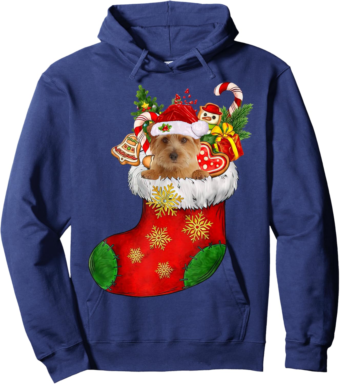 Norfolk Terrier In Sock Christmas Santa Hat Xmas Dog Lover Hoodie - Hoodie | Navy