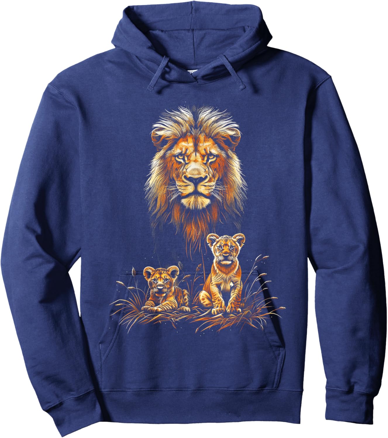 Lion Father Cubs Majestically Wildlife Jungle Hoodie - Hoodie | Navy