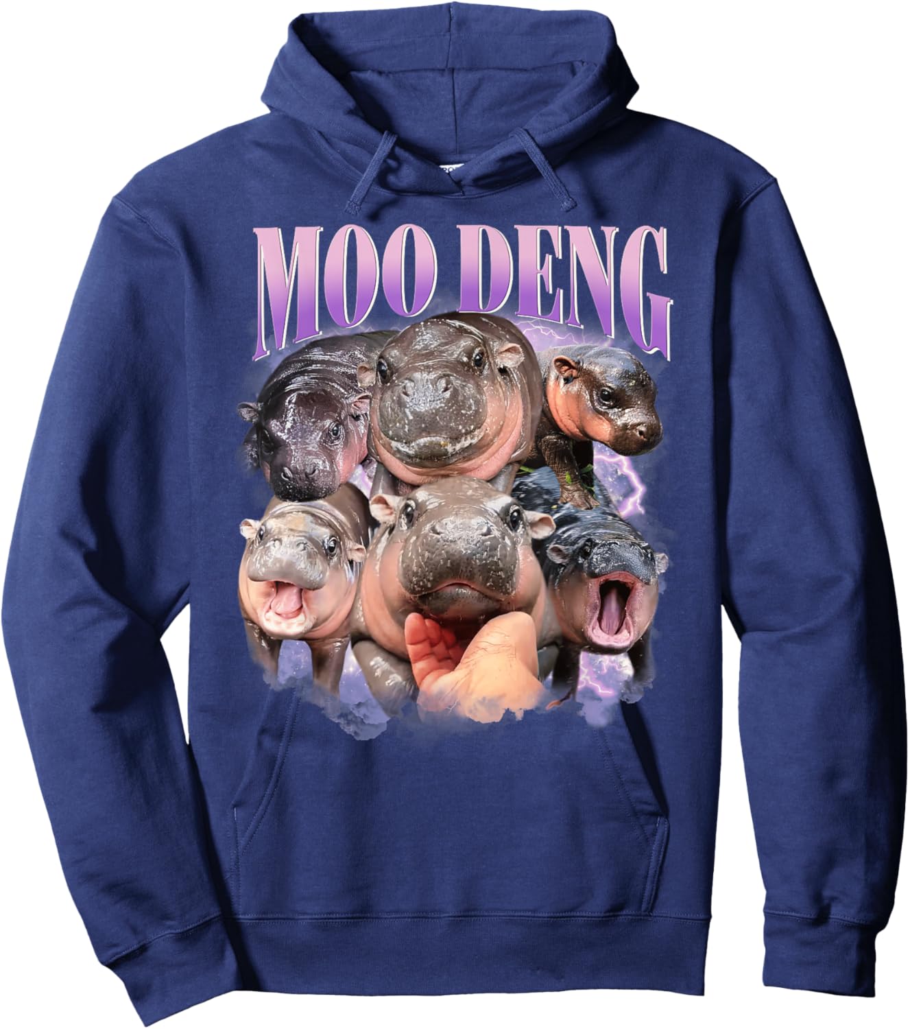 Funny Moo-Deng Baby Pygmy Hippo Cute Zoo For Family Hoodie - Hoodie | Navy