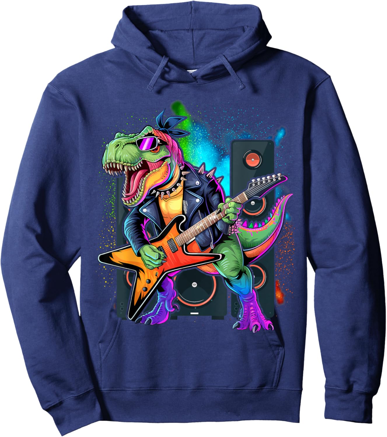 Funny Dinosaur, Rock'n Roll Goth Dino, Guitar Band Hoodie - Hoodie | Navy