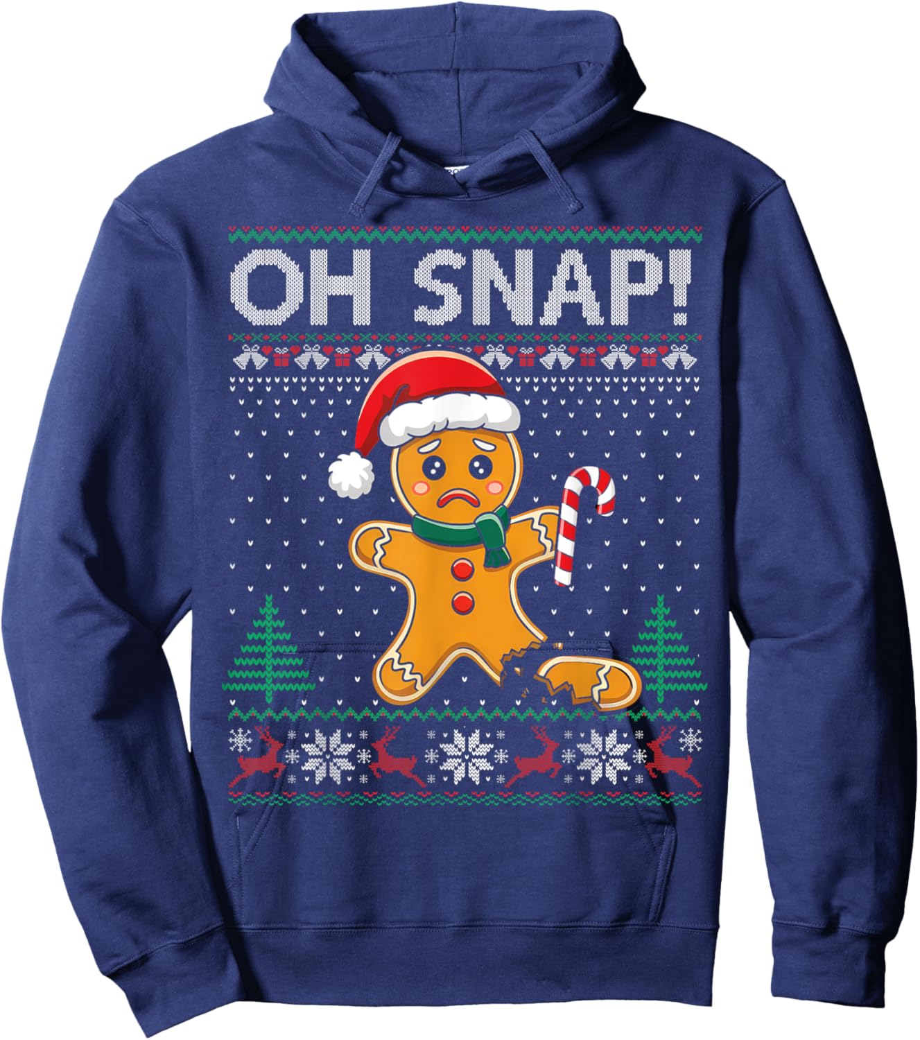 Gingerbread Man Cookie Ugly Sweater Oh Snap Christmas Hoodie - Hoodie | Navy