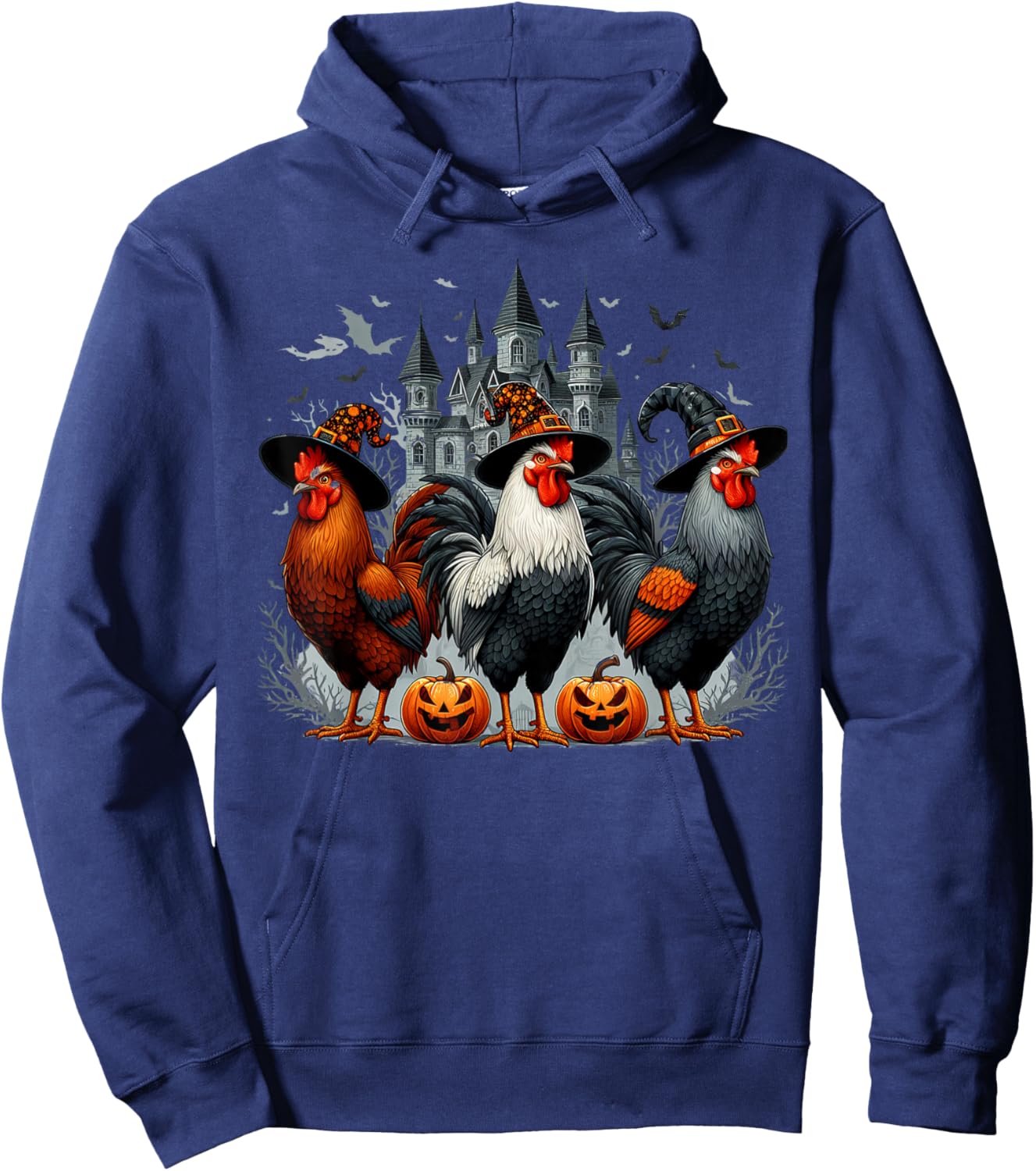 Retro House Chicken Witch Halloween Spooky Autumn Fall Hoodie - Hoodie | Navy