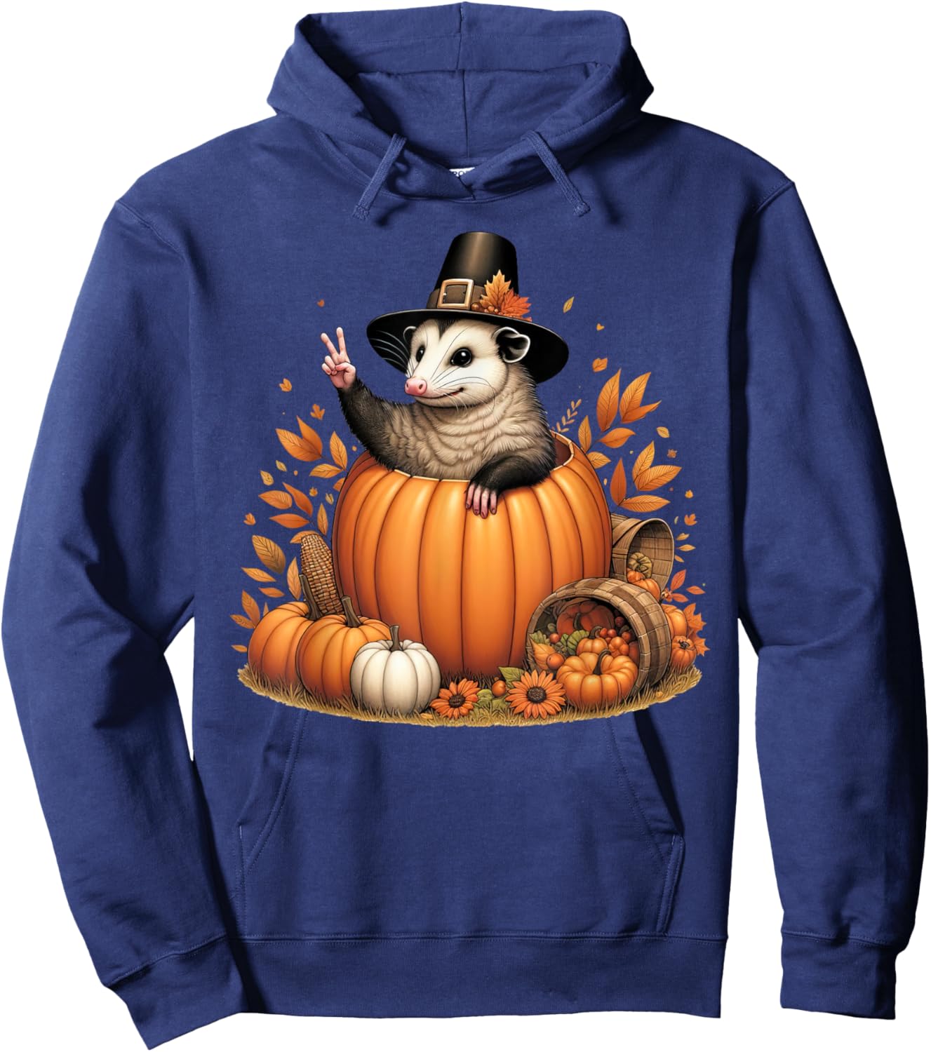 Autumn Pumpkin Fall Possum Thanksgiving Kids Hoodie - Hoodie | Navy