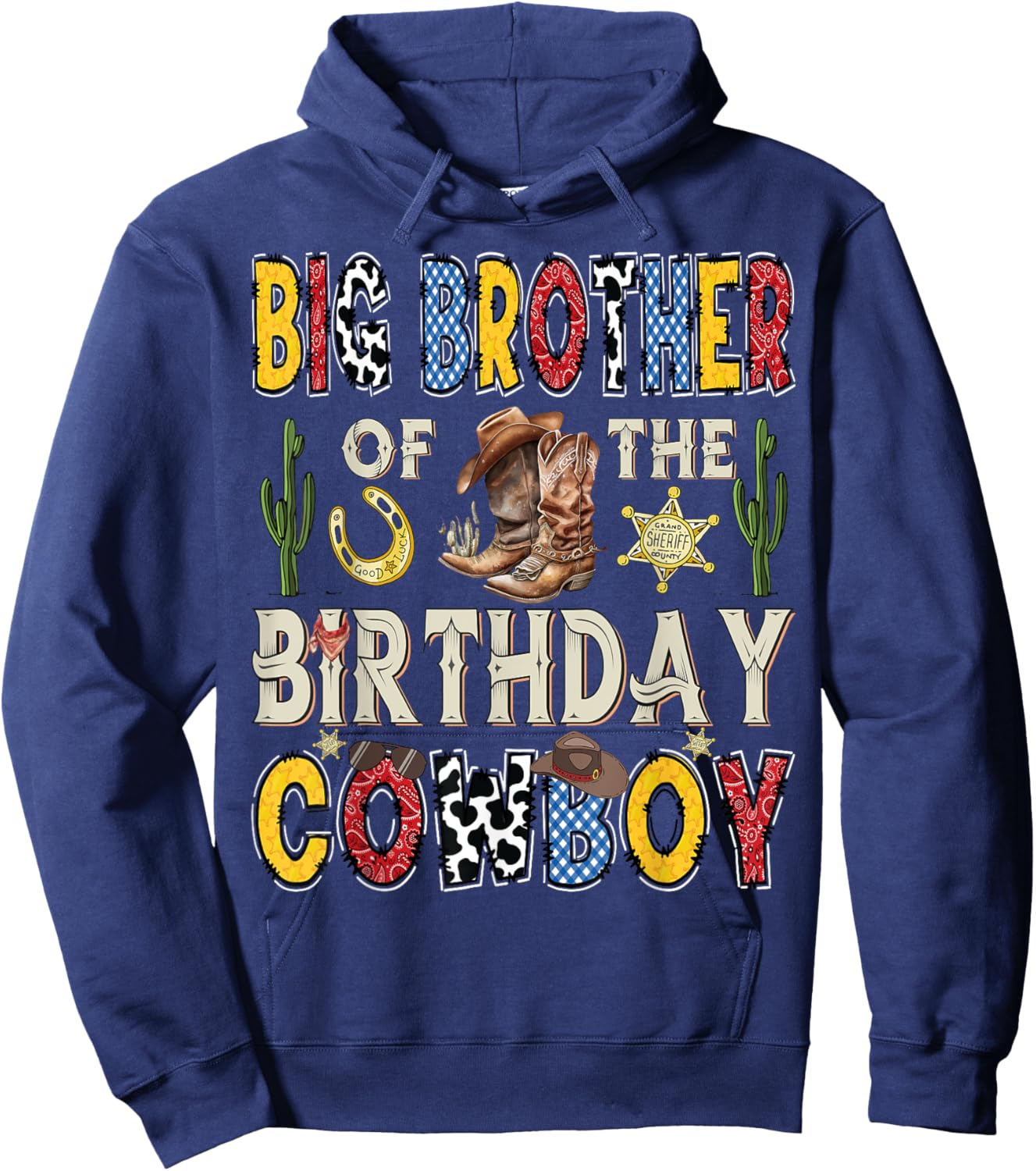 Big Brother Of The Birthday CowBoy Rodeo Big Brother Western Hoodie - Hoodie | Navy