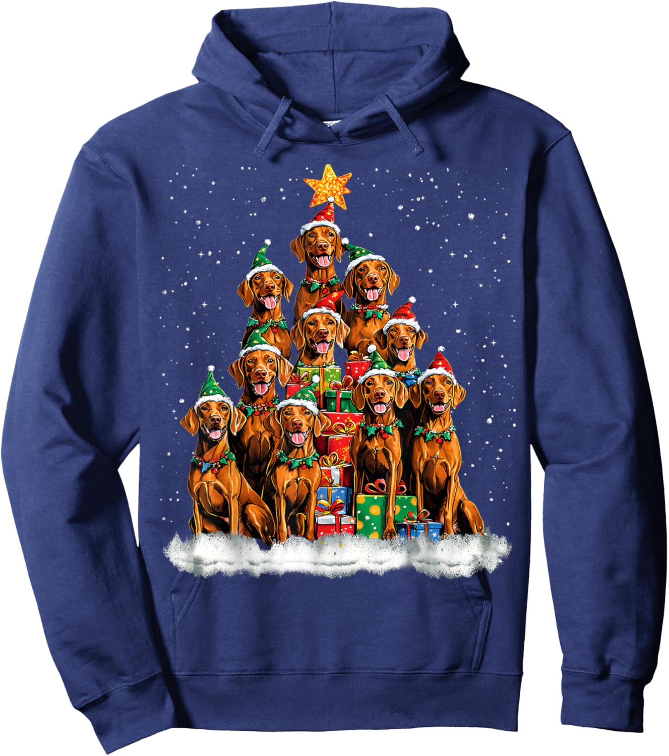 Vizsla Christmas Tree Dog Santa Xmas Boys Girls Merry Dogmas Hoodie - Hoodie | Navy