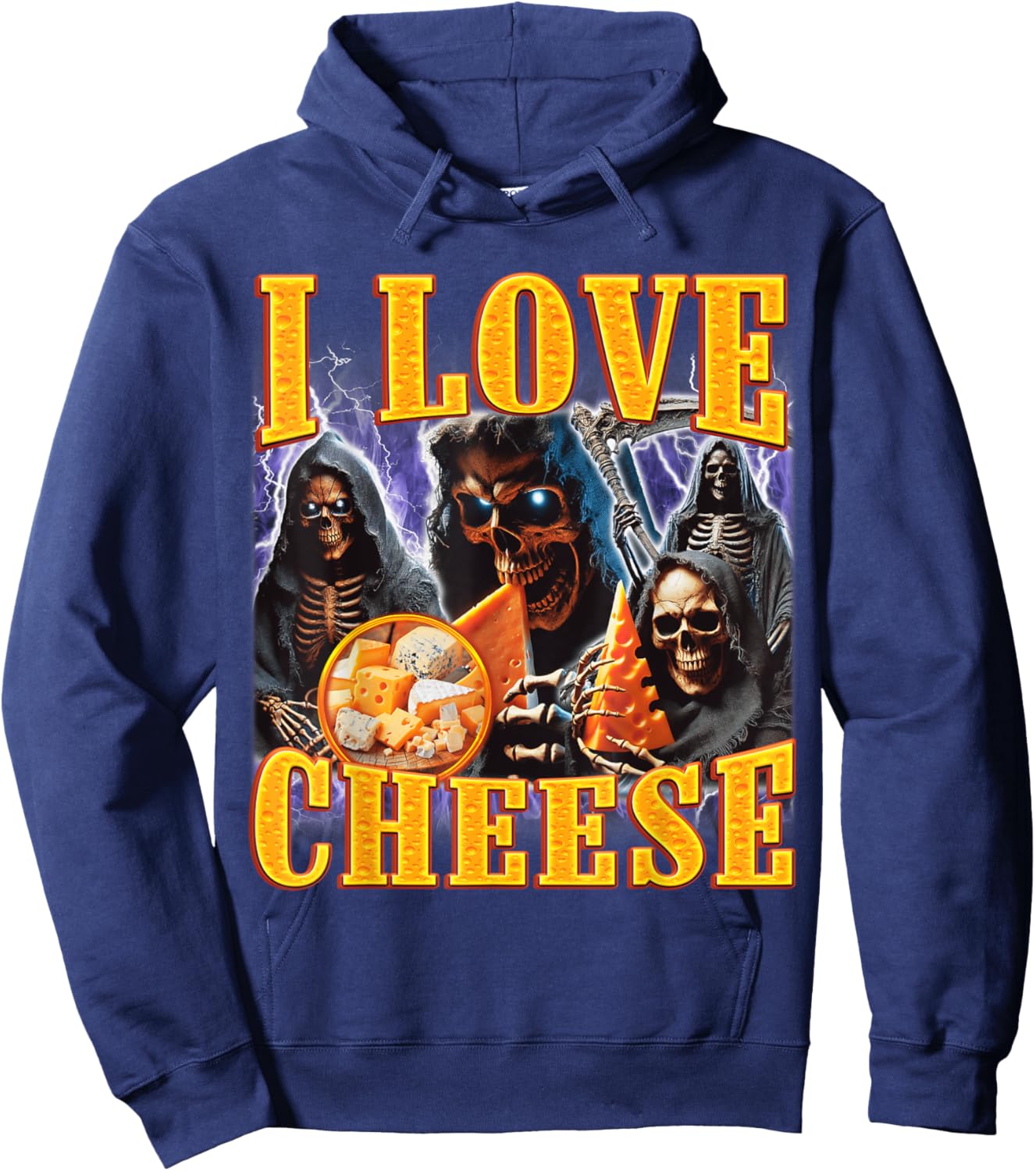 I Love Cheese Funny Skeleton Meme Weird Hoodie - Hoodie | Navy