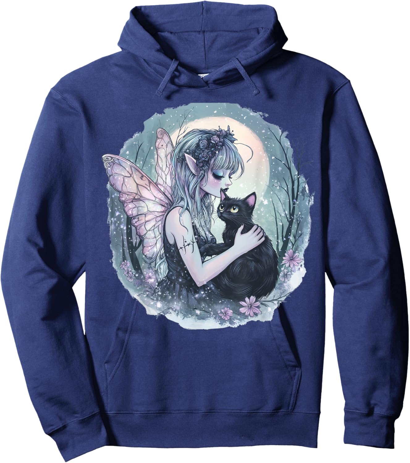 Forest Fairy Grunge Enchanting Gothic Cat Mystical Moon Women Kids Hoodie - Hoodie | Navy