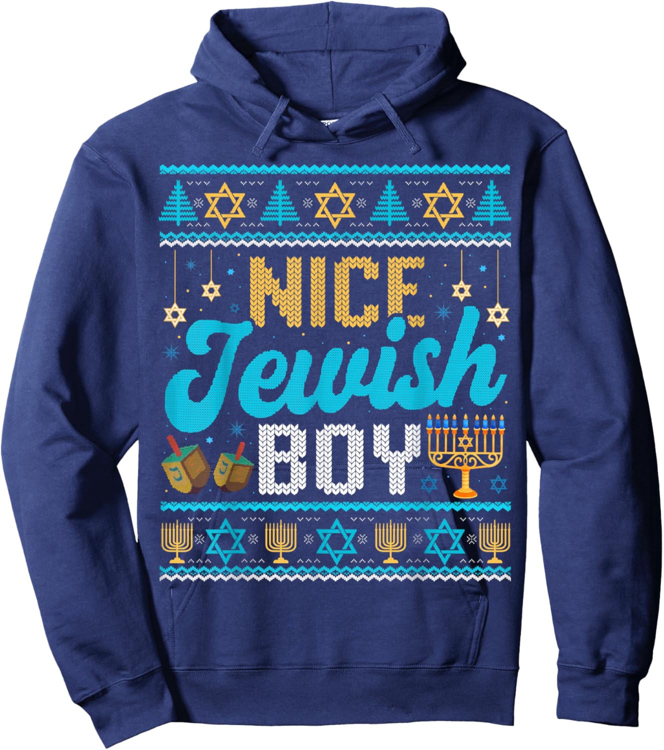 Funny Ugly Hanukkah Sweater Nice Jewish Boy Matching Hoodie - Hoodie | Navy