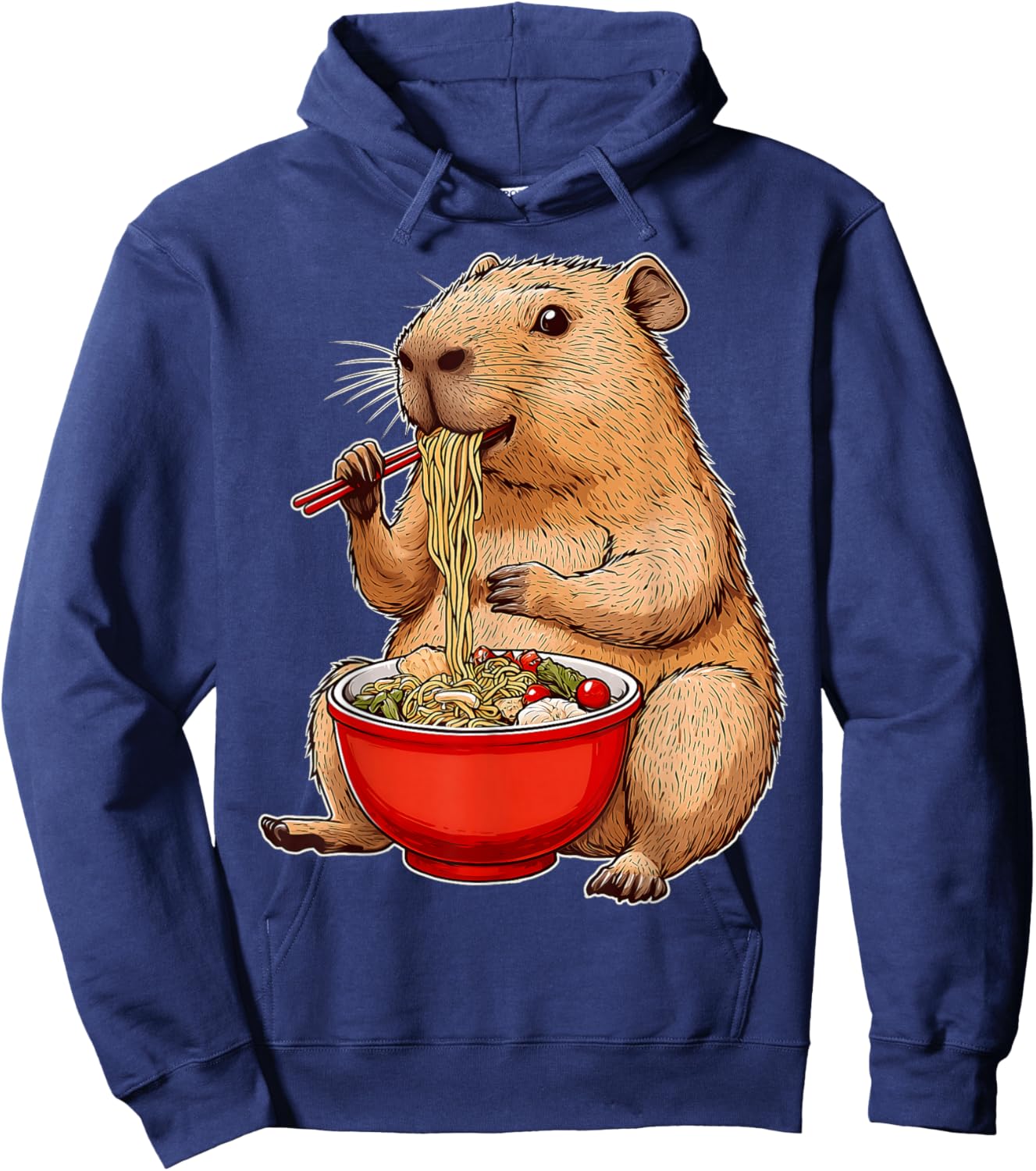 Capybara Capibara Ramen Japanese Noodles - -Adult, Black, Small, Short Sleeve, , Cartoon People Graphic, Gift Ideas Hoodie - Hoodie | Navy