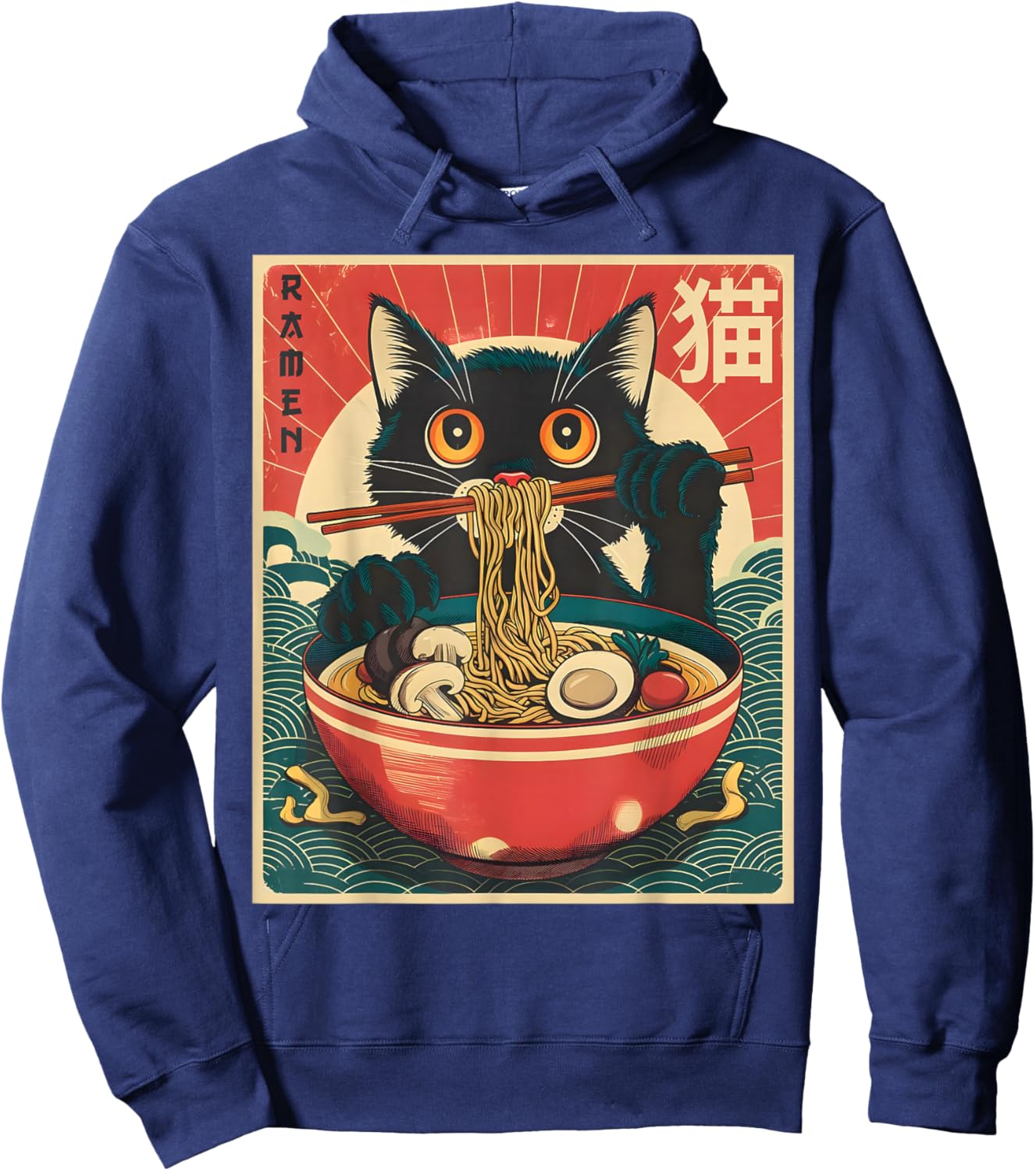 Anime Shirt Men Women Kids Cat Ramen Noodles -Adults -Kids Kawaii Cat Anime Gifts Cat Ramen Japanese Funny Hoodie - Hoodie | Navy