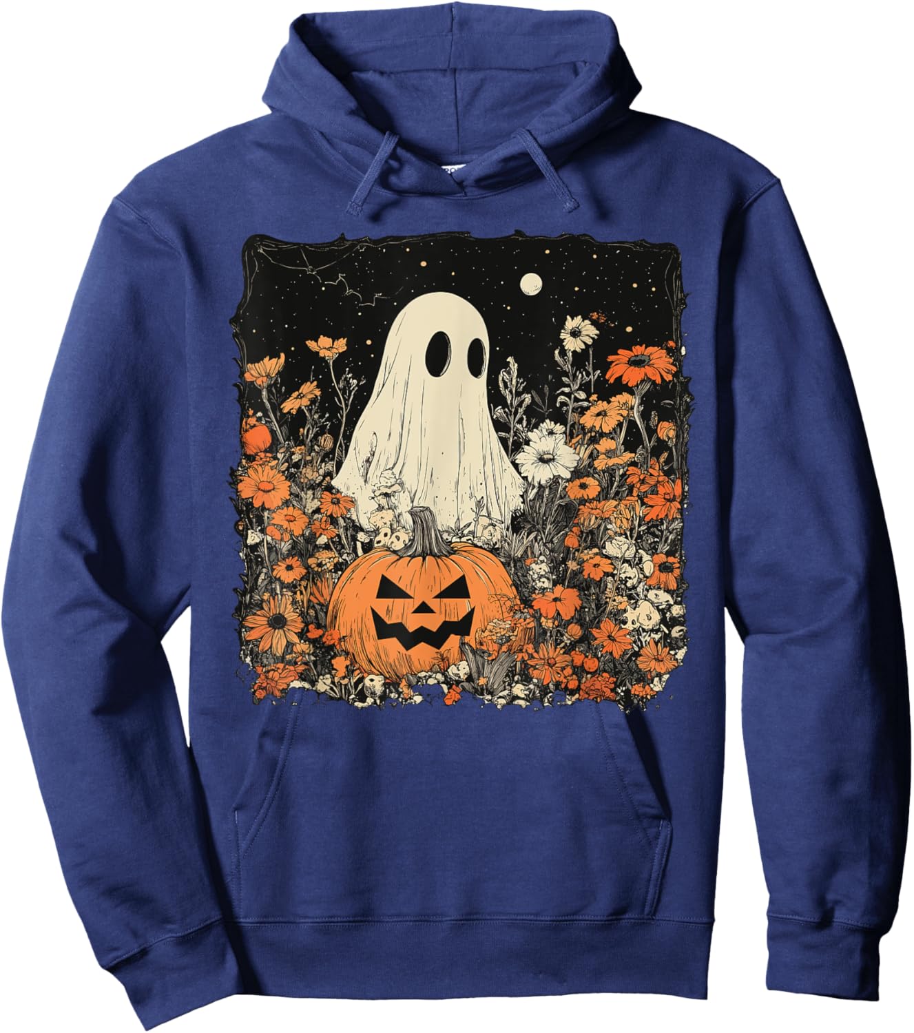 Vintage Floral Ghost Halloween Ghost in The Forest Gothic Hoodie - Hoodie | Navy