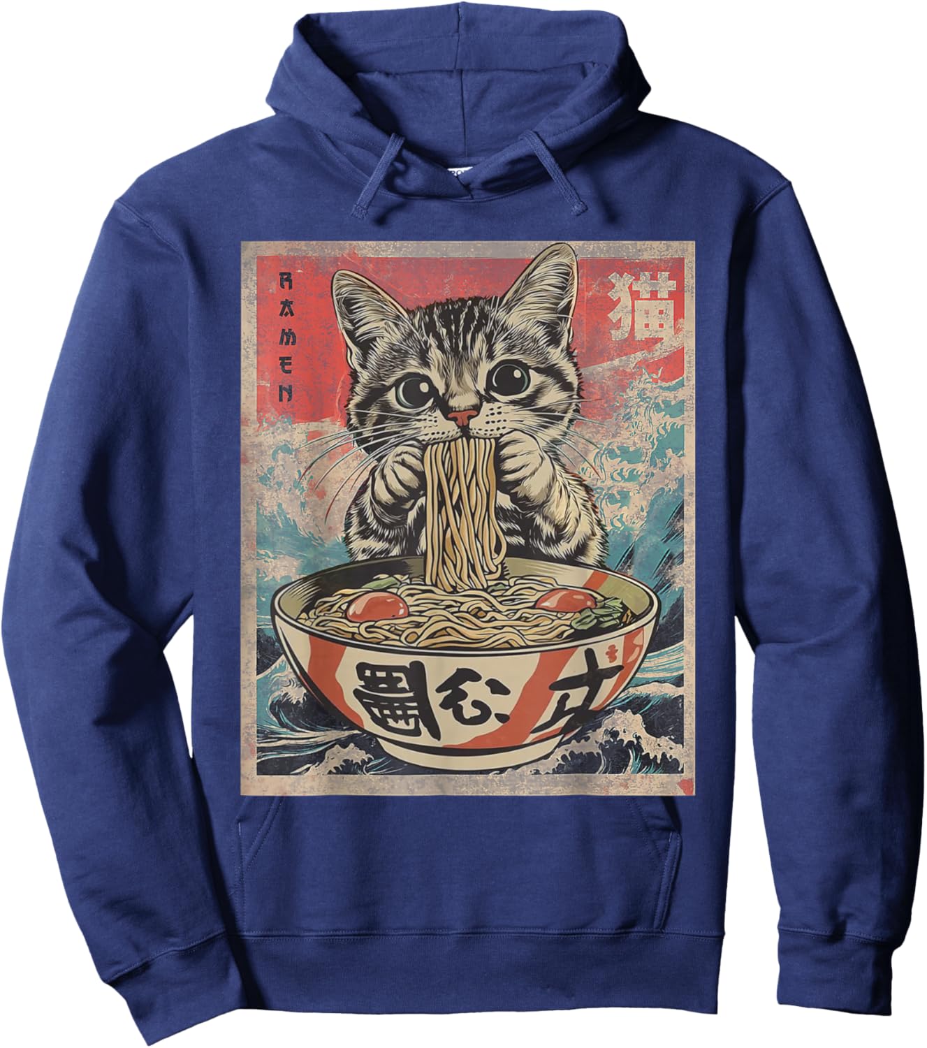 Funny Cat Ramen Noodles Kawaii Anime Manga Japanese Food Hoodie - Hoodie | Navy
