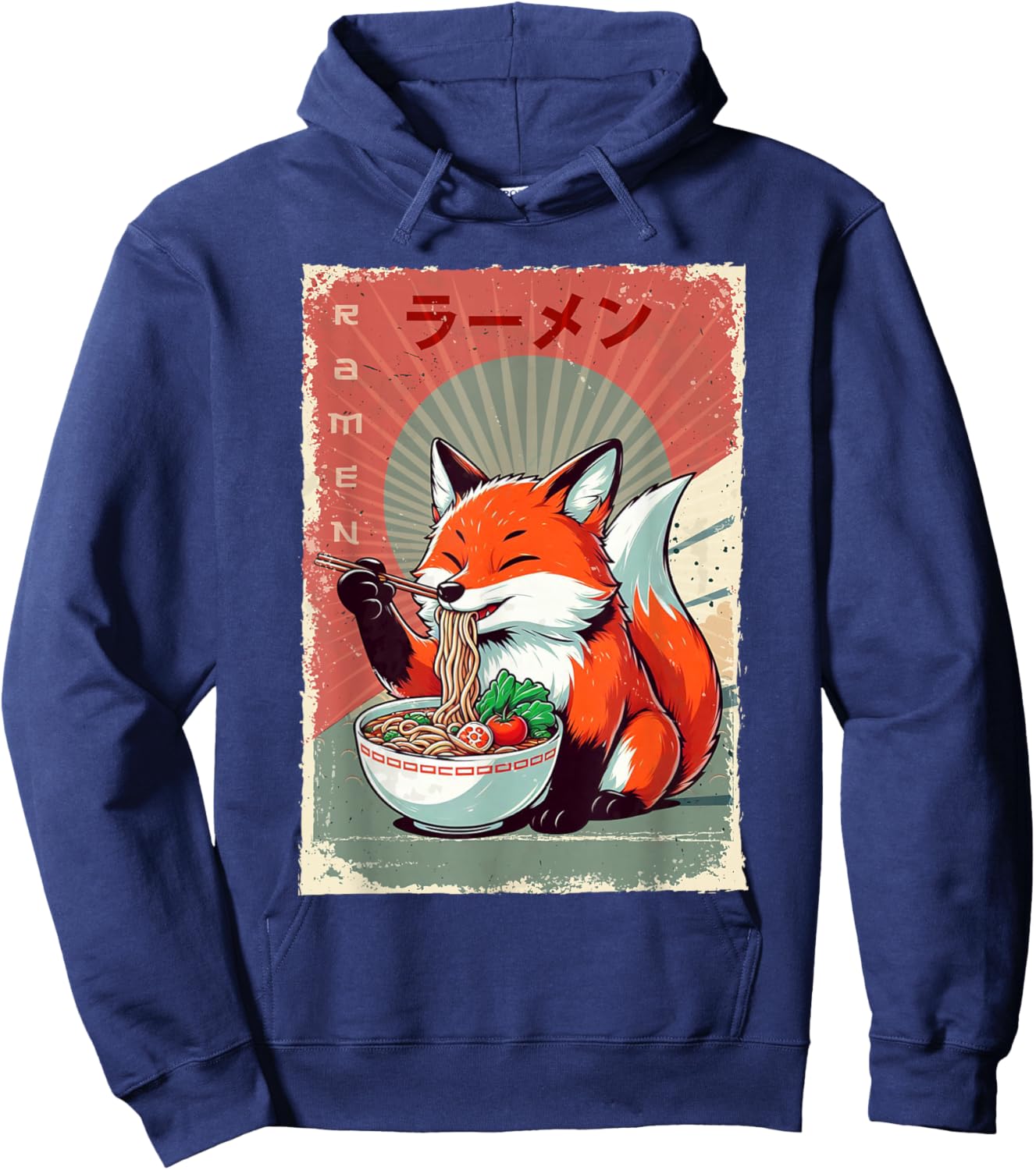 Fox Eating Ramen Japanese Noodles Soup Hoodie - Hoodie | Navy