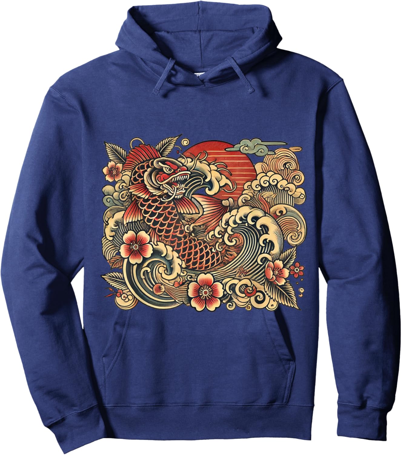 Japanese Vintage Retro Koi Dragon Hoodie - Hoodie | Navy