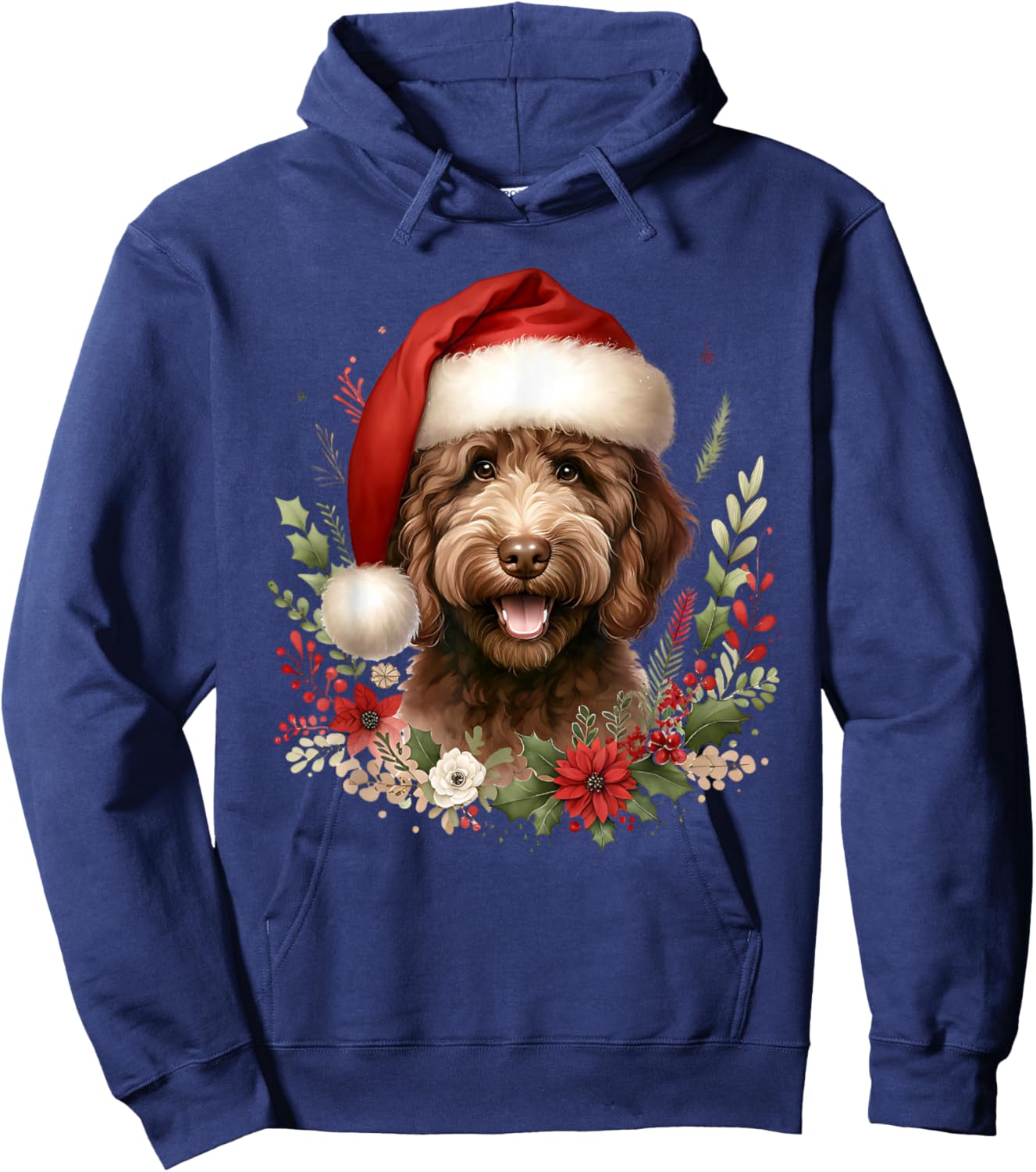 Christmas Chocolate Labradoodle Dog Watercolor Artwork Hoodie - Hoodie | Navy