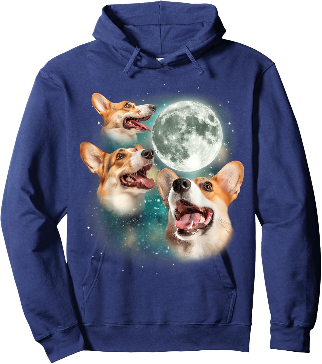 Three Corgi Moon | 3 Cute Corgi Pups Howling Dog Meme Canine Hoodie - Hoodie | Navy
