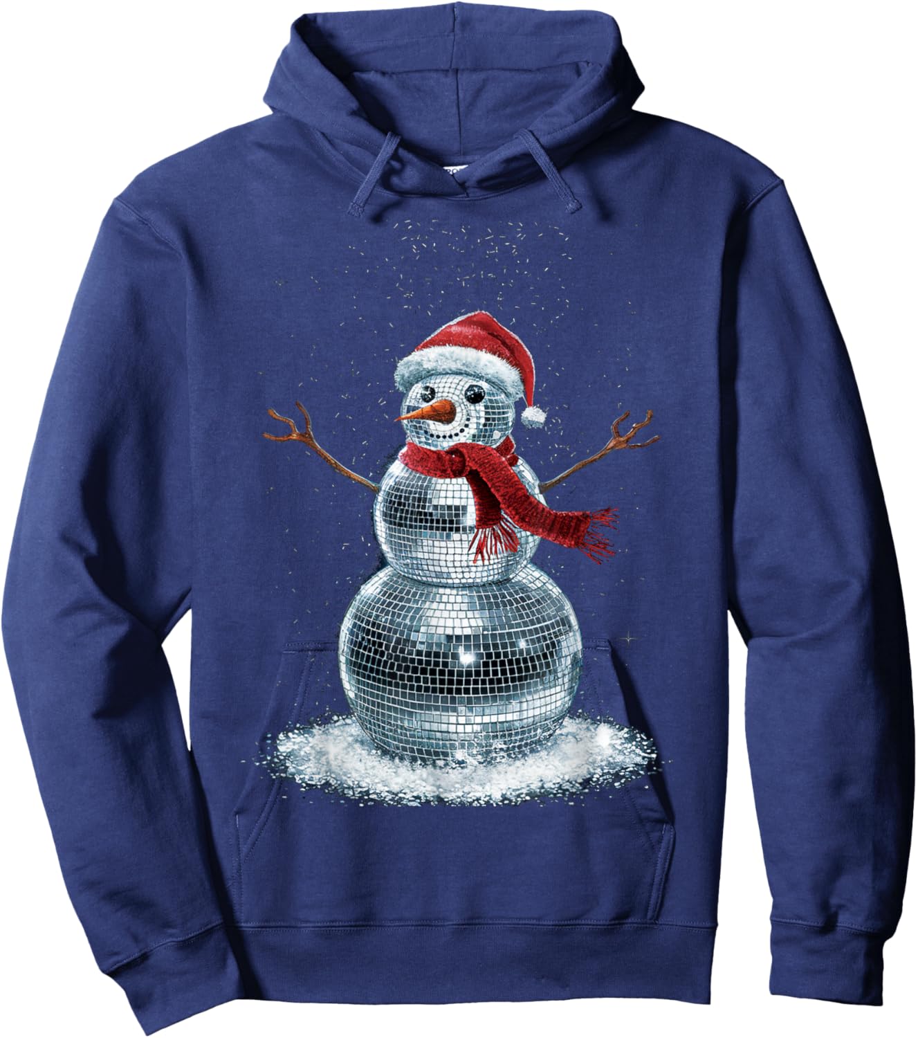 Snowman Christmas Retro Santa Hat Disco Ball Matching Family Hoodie - Hoodie | Navy