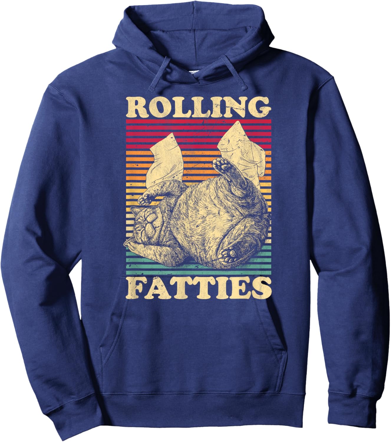 Rolling Fatties Cat Funny Cute Cat Lover Retro Black Hoodie - Hoodie | Navy