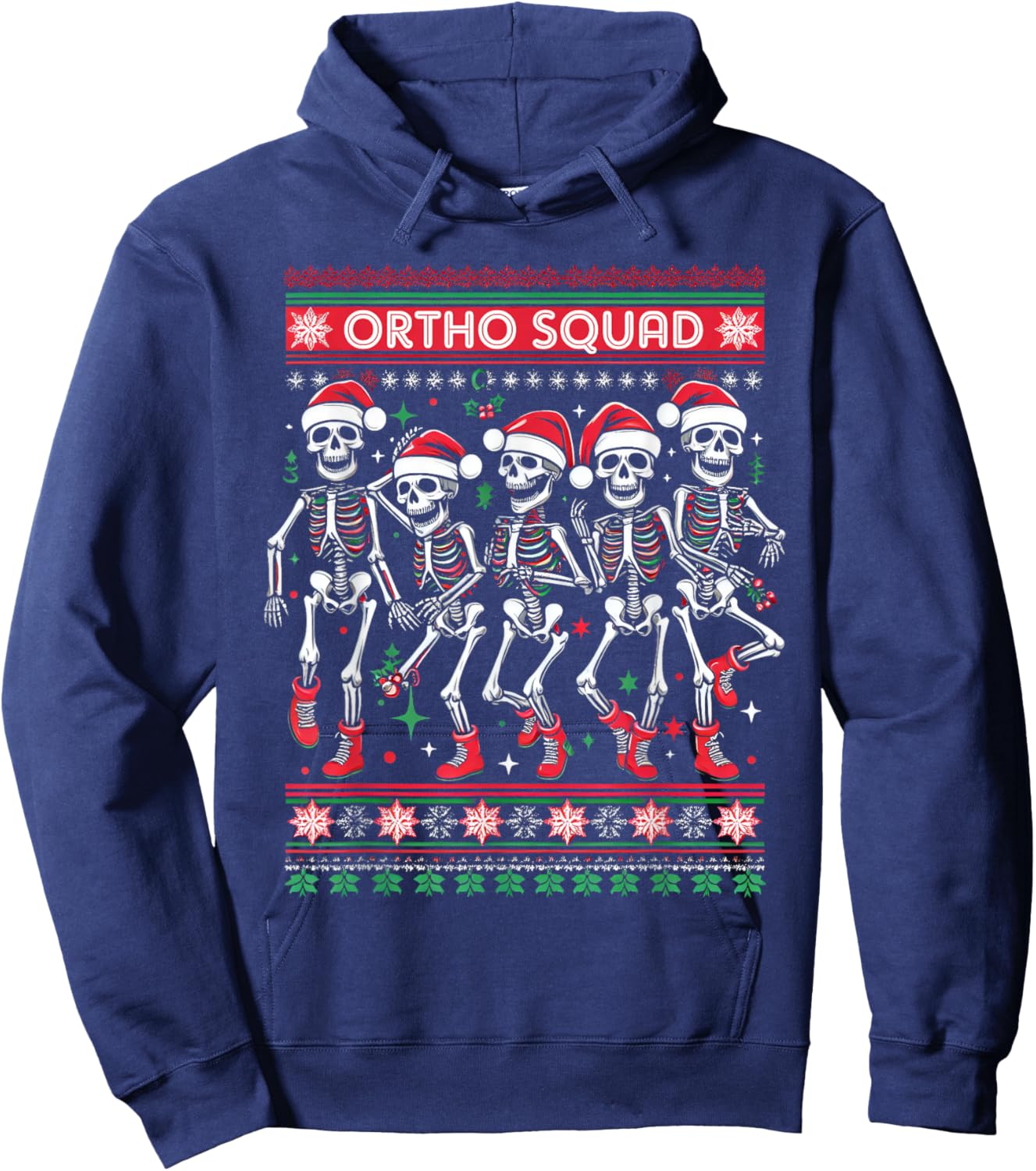 Funny Ortho Squad Christmas Three Santa Skeletons Proud Job Hoodie - Hoodie | Navy