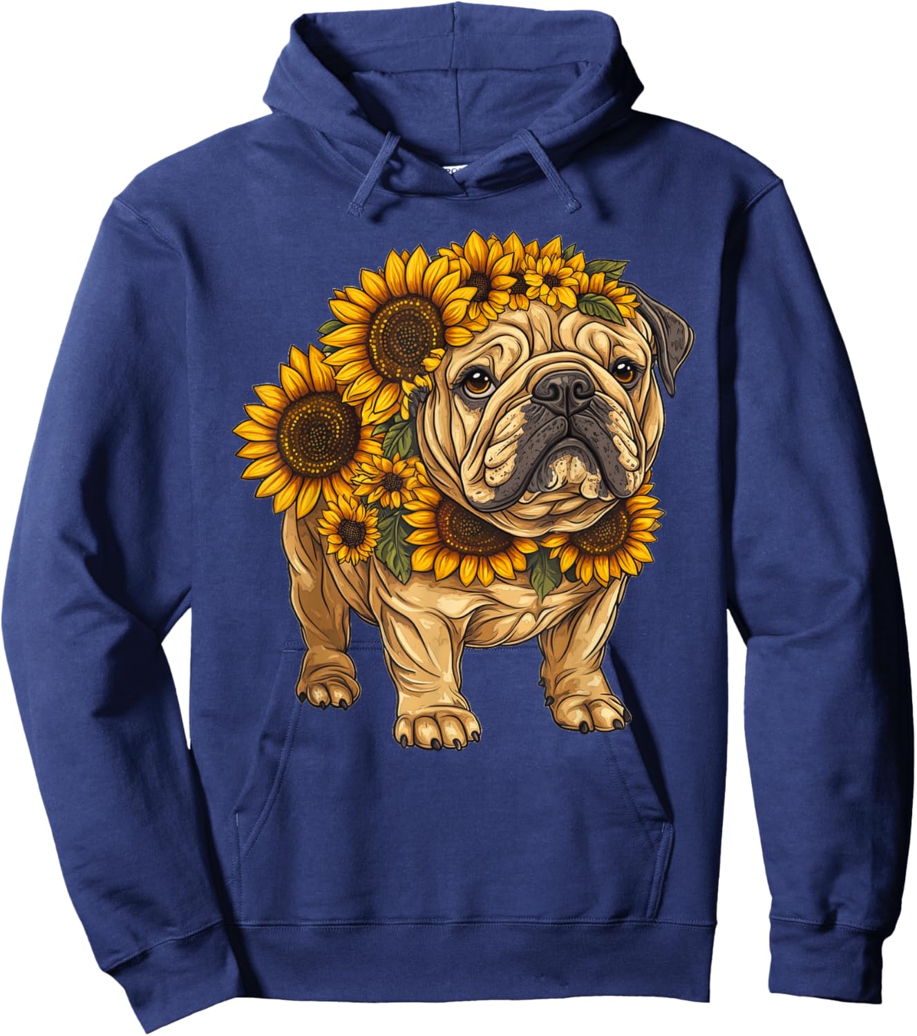 Sunflower English Bulldog Dog Flower Gardening Floral Hoodie - Hoodie | Navy