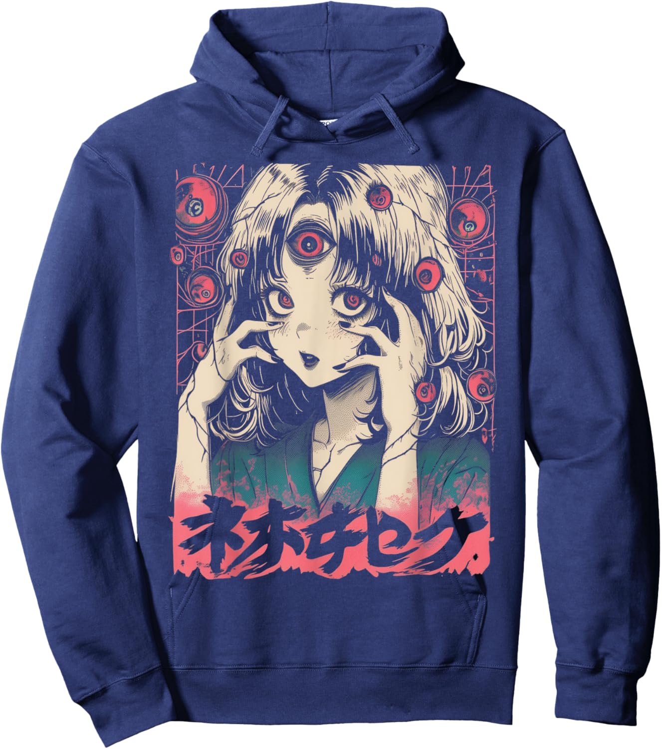 Goth Grunge Demon Anime Girl Waifu Horror Alt Aesthetic Hoodie - Hoodie | Navy