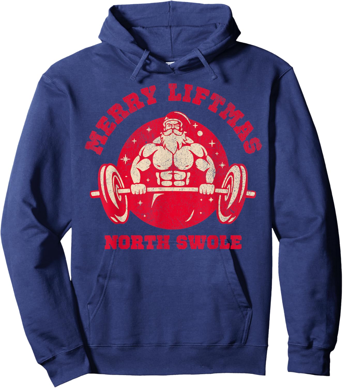 Merry Liftmas FUNNY Santa North Swole Weightlifting Fitness Hoodie - Hoodie | Navy