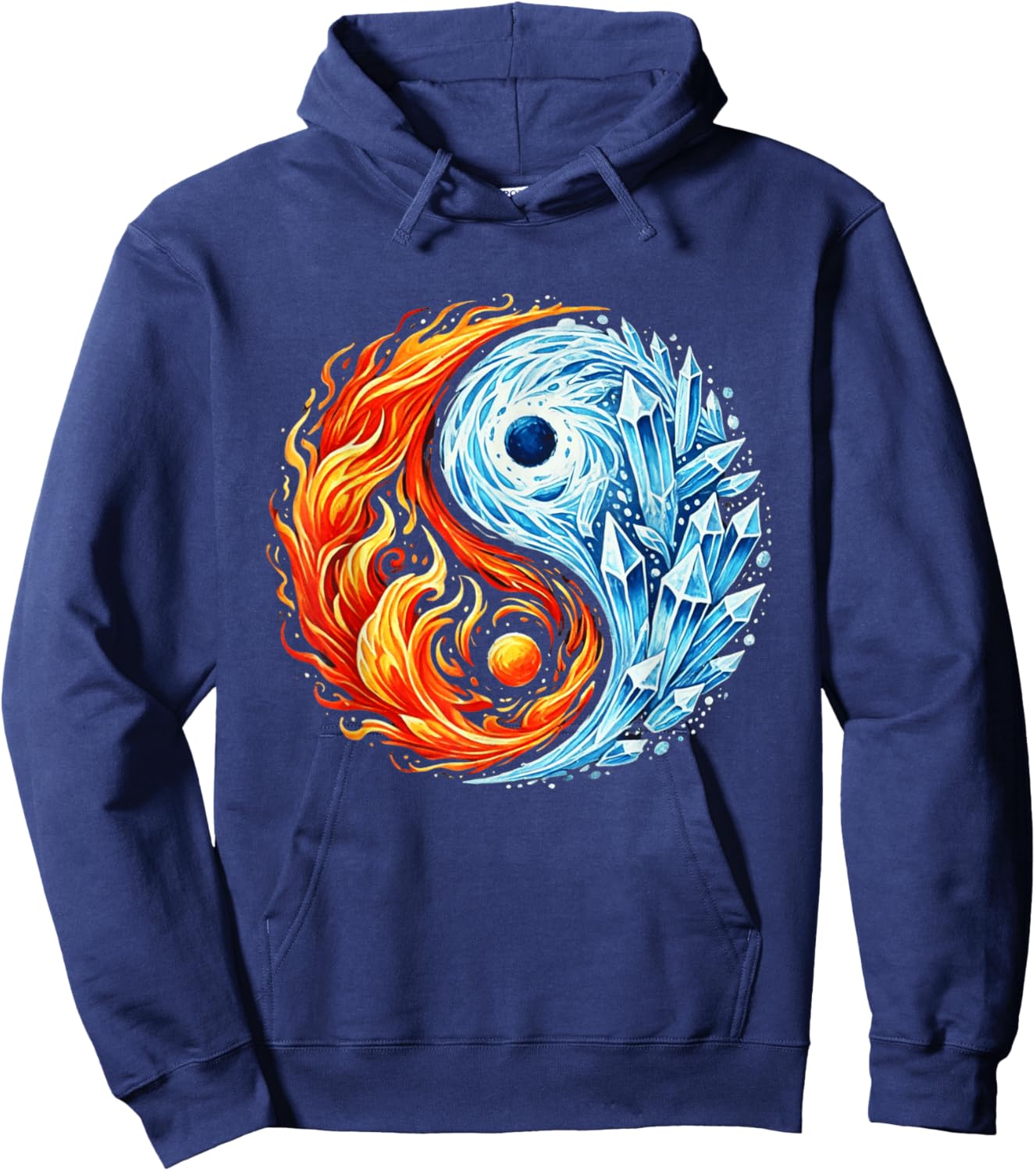 Fire and Ice Yin Yang Elemental Balance Circle Zen Yoga Hoodie - Hoodie | Navy