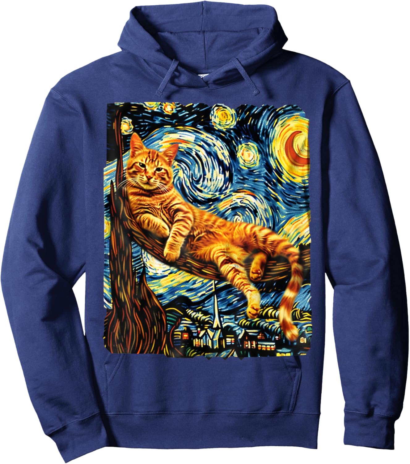 Cat Starry Night Van Gogh Cat For Cat Lover Cat Mom Cat Dad Women Girls Kids Hoodie - Hoodie | Navy