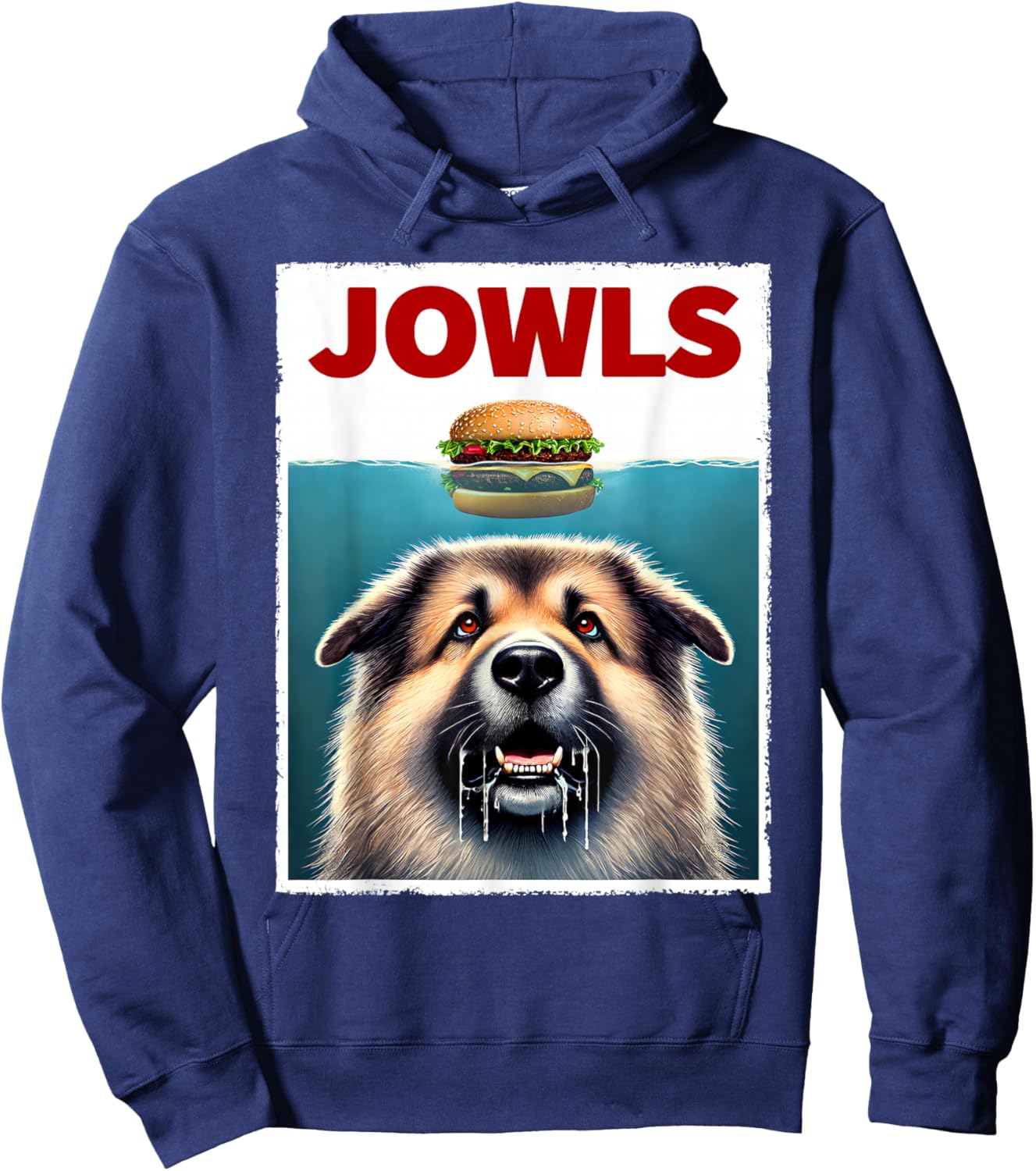 Funny Caucasian Shepherd Dog and Hamburger Parody Jowls Hoodie - Hoodie | Navy