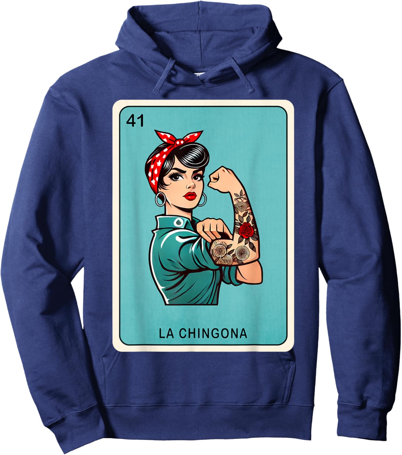 La Chingona Funny Card Mexican Lottery chingona women Hoodie - Hoodie | Navy