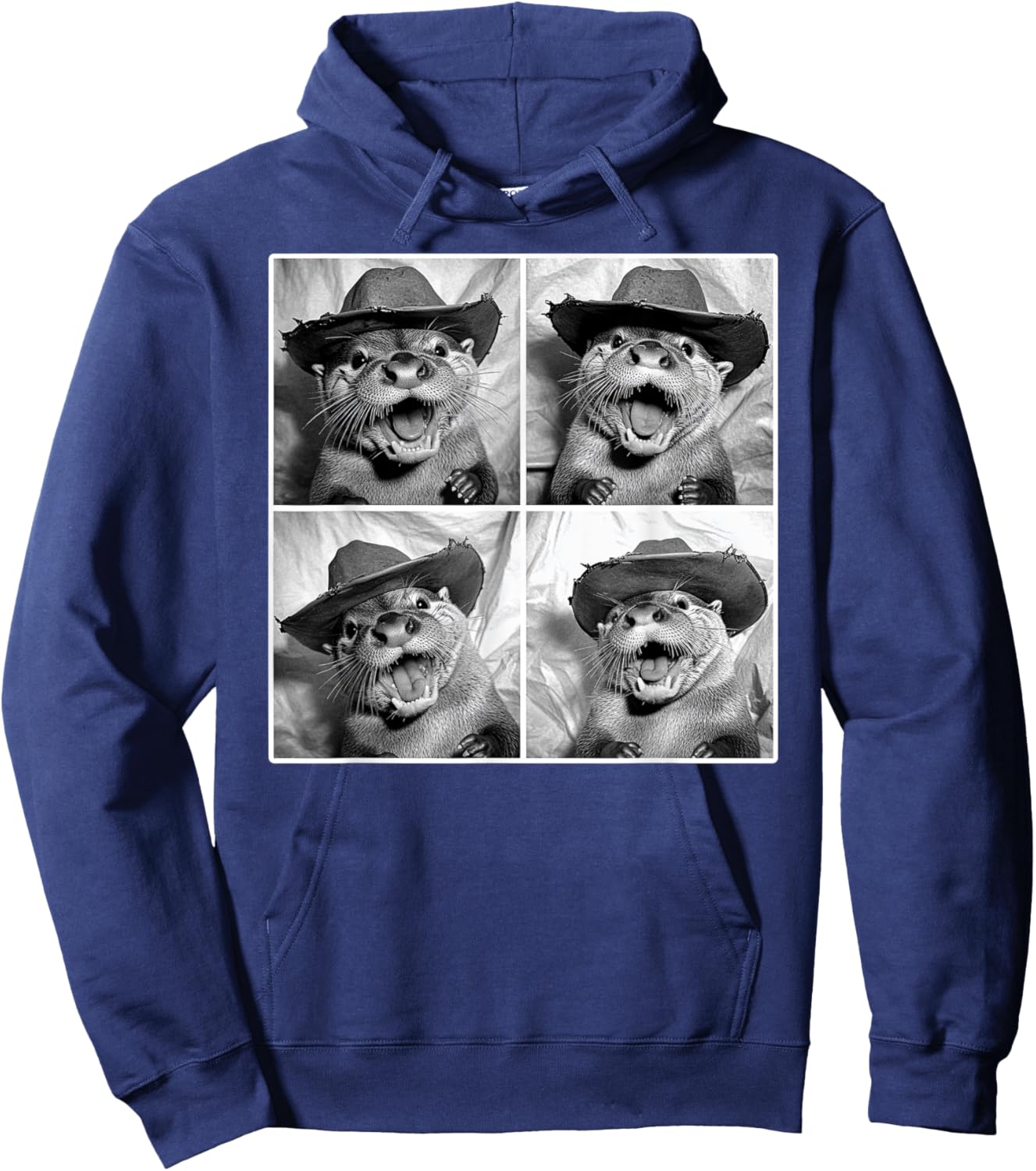 Otter in Cowboy Hat Retro Photobooth Selfie Funny Sea Otter Hoodie - Hoodie | Navy