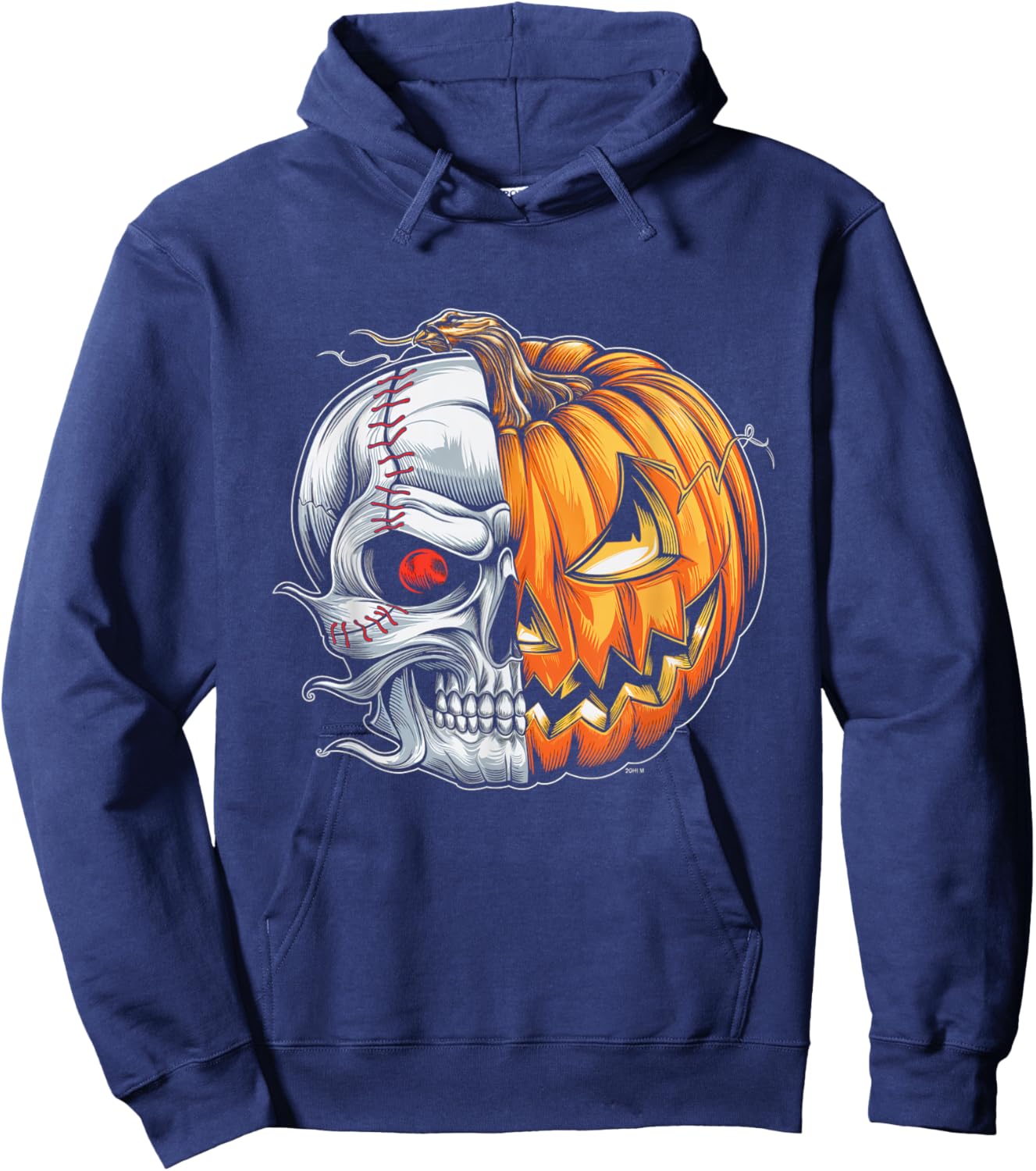Baseball Pumpkin Skull Halloween Spooky Sugar Skull Hoodie - Hoodie | Navy