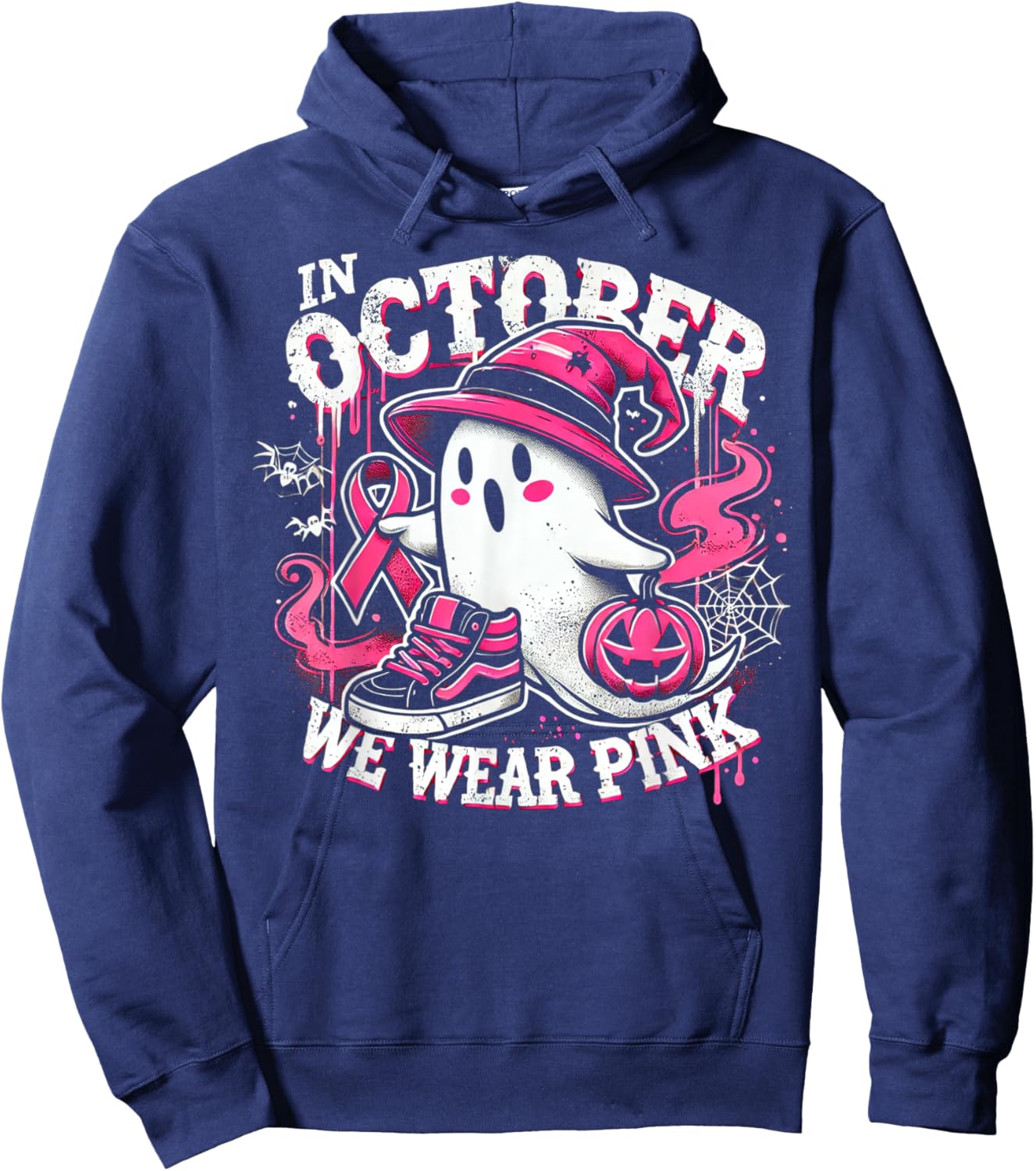 We Wear Pink in october Ghost Breast Cancer Awareness Hoodie - Hoodie | Navy