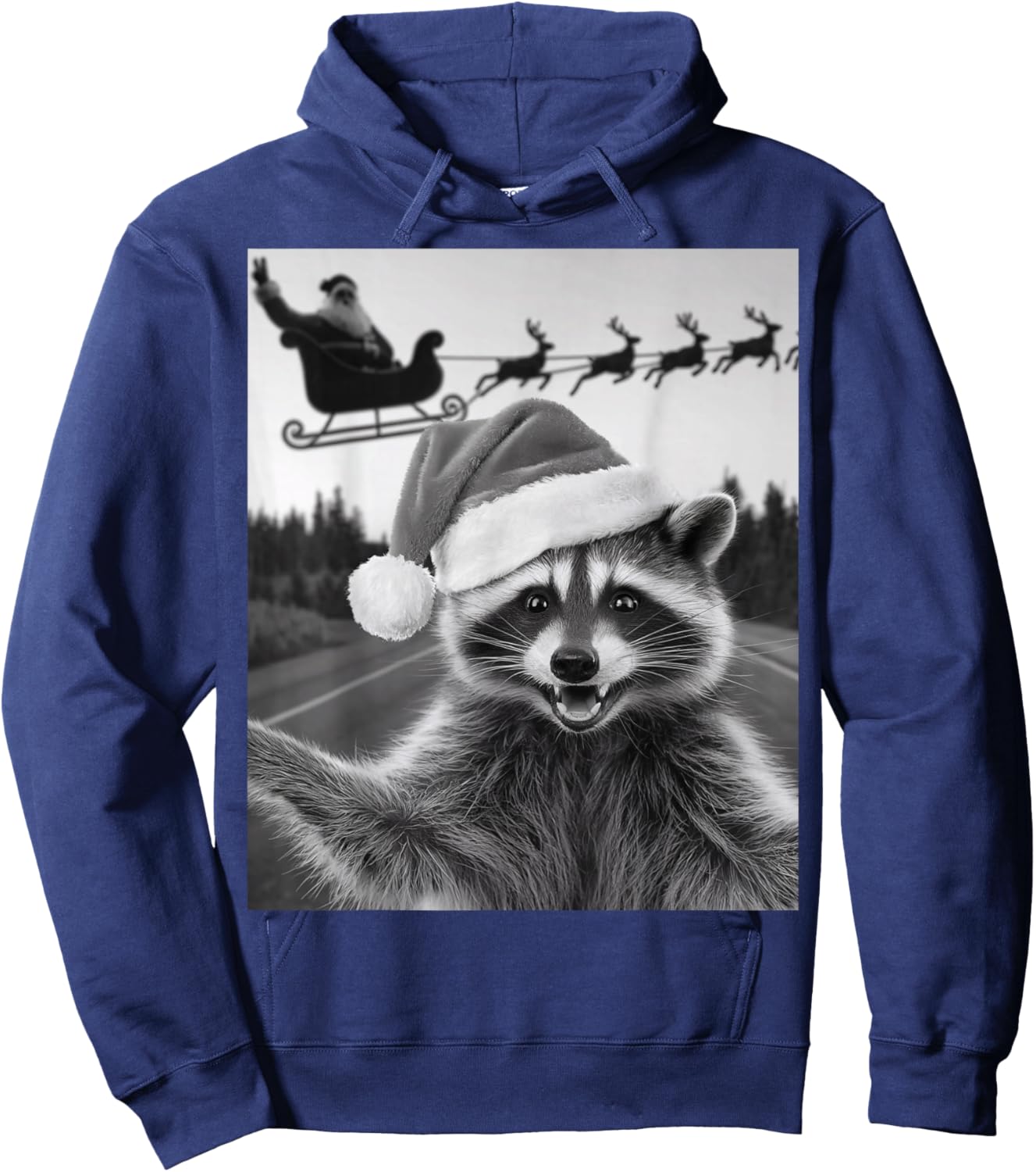 Funny Christmas Raccoon Shirt Raccoon Selfie With Santa Hoodie - Hoodie | Navy