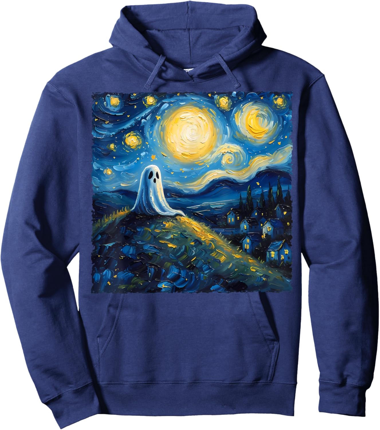Van Gogh Style Funny Ghost Lover The Starry Night Painting Hoodie - Hoodie | Navy