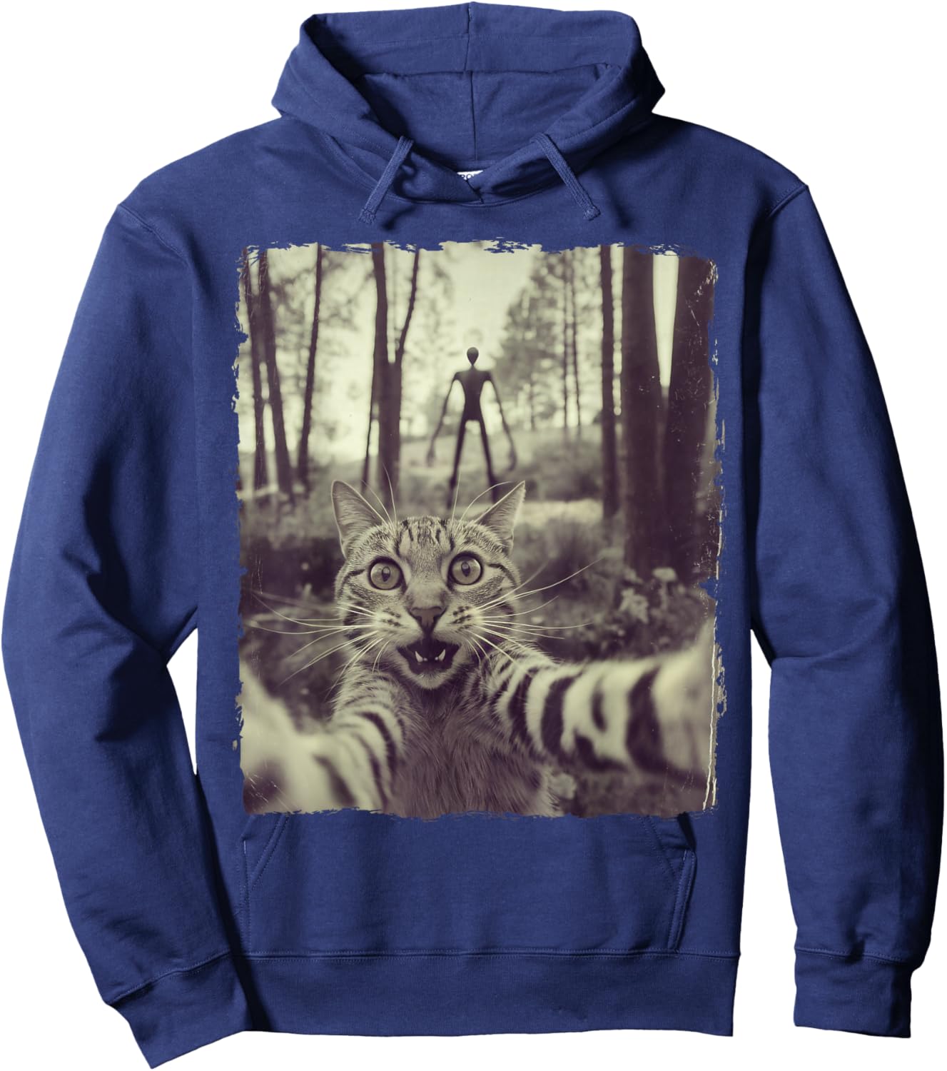 Cat Selfie With Alien UFO Funny Cat Gifts Women Kids Hoodie - Hoodie | Navy