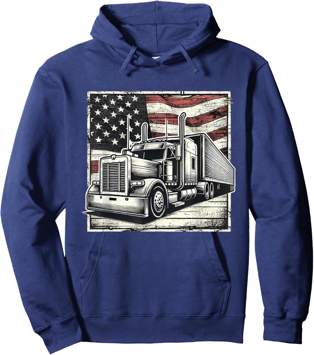 Semi-Trailer Trucker Big Rig American Flag Truck Driver Hoodie - Hoodie | Navy