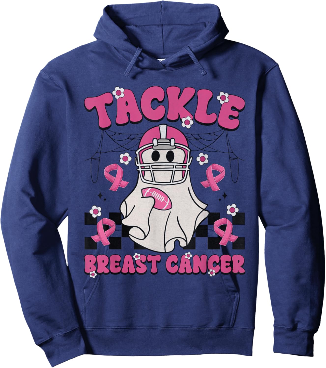 Tackle Breast Cancer Football Funny Ghost Pink Halloween Hoodie - Hoodie | Navy