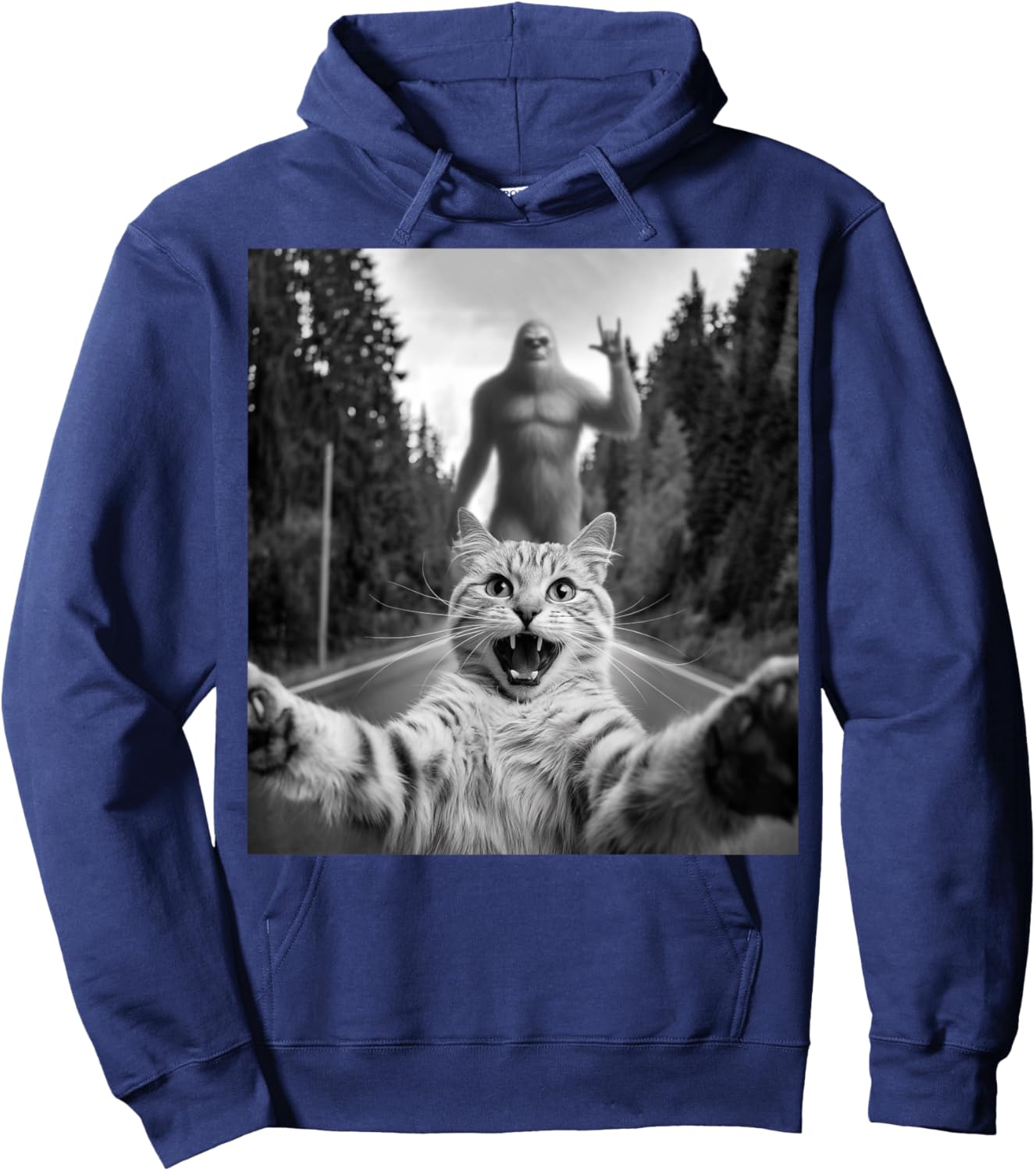 Cat Selfie With Bigfoot Funny Cat Gifts Women Kids Hoodie - Hoodie | Navy