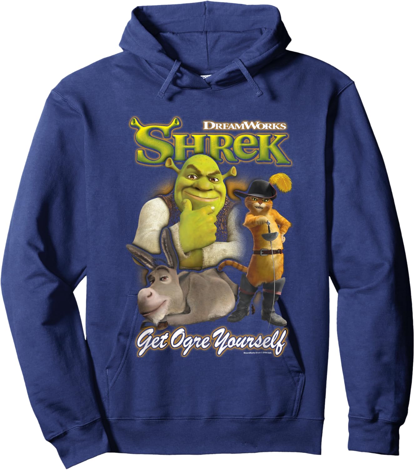 Shrek Get Ogre Yourself Donkey Shrek Puss in Boots 90's Logo Hoodie - Hoodie | Navy