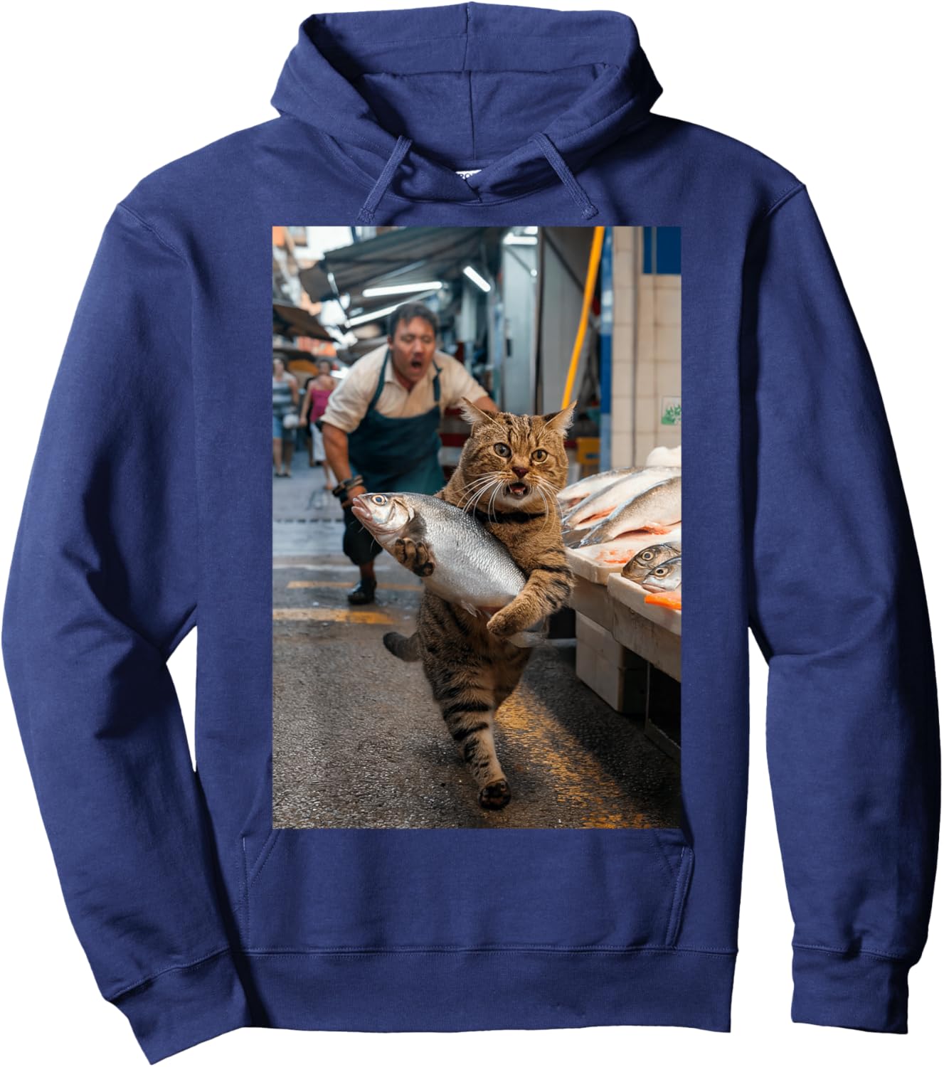 Funny Cat Stealing Fish Hoodie - Hoodie | Navy
