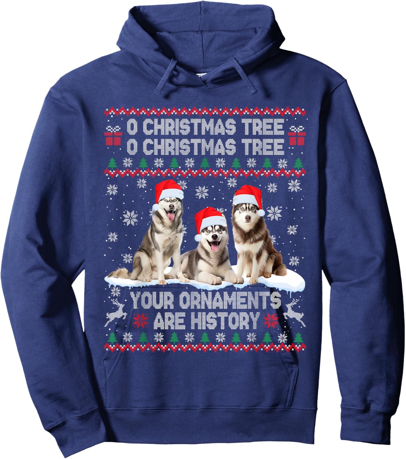 Siberian Husky Dog Ugly Sweater Christmas Light Xmas Pajama Hoodie - Hoodie | Navy