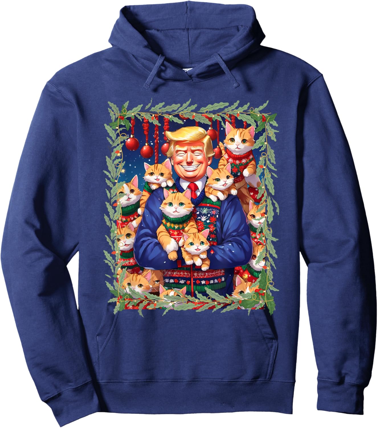 Funny Anime Cat Lover Christmas Sweater Trump Christmas Women Hoodie - Hoodie | Navy