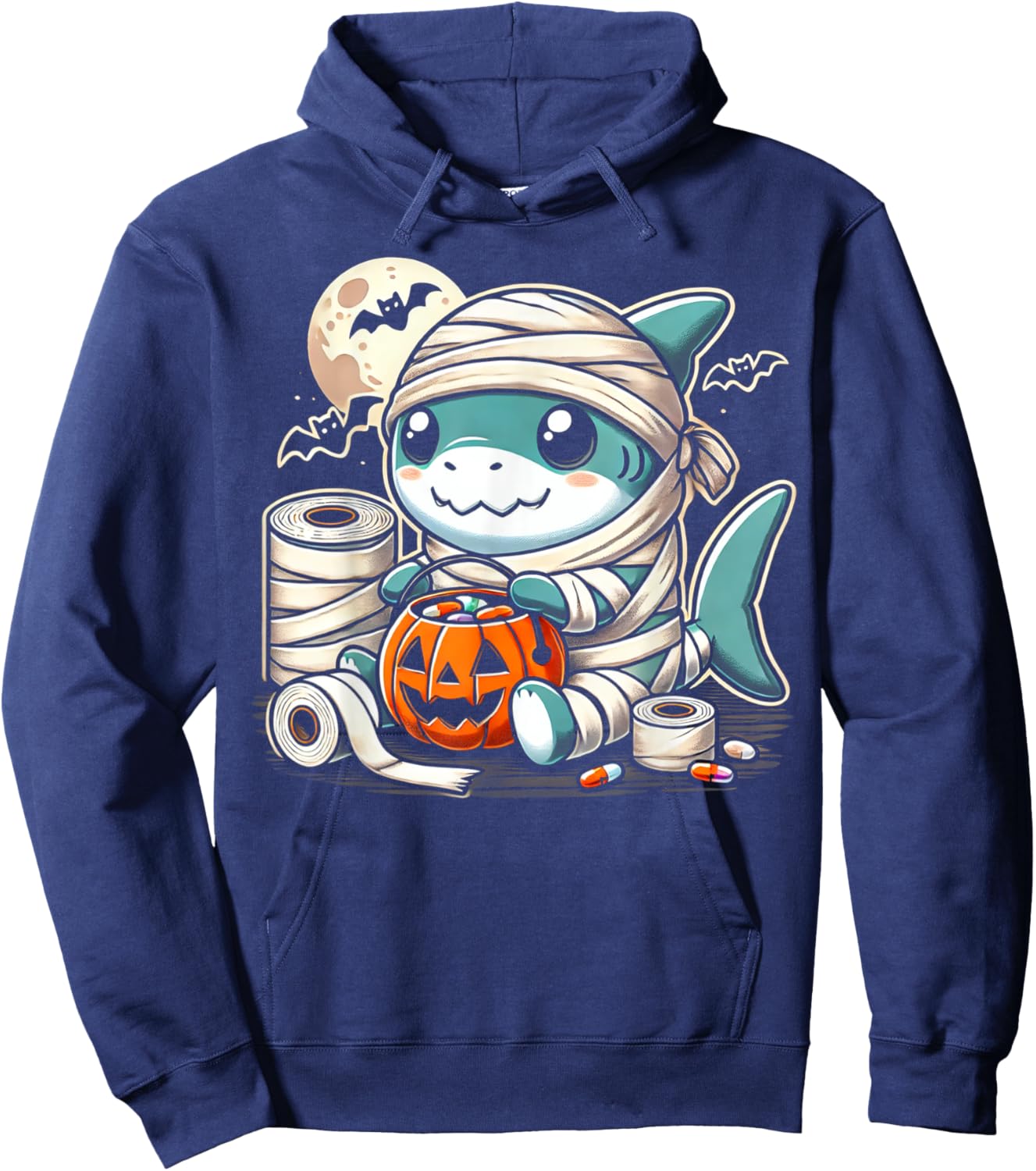 shark Halloween Mummy Cute Design All Ages Hoodie - Hoodie | Navy