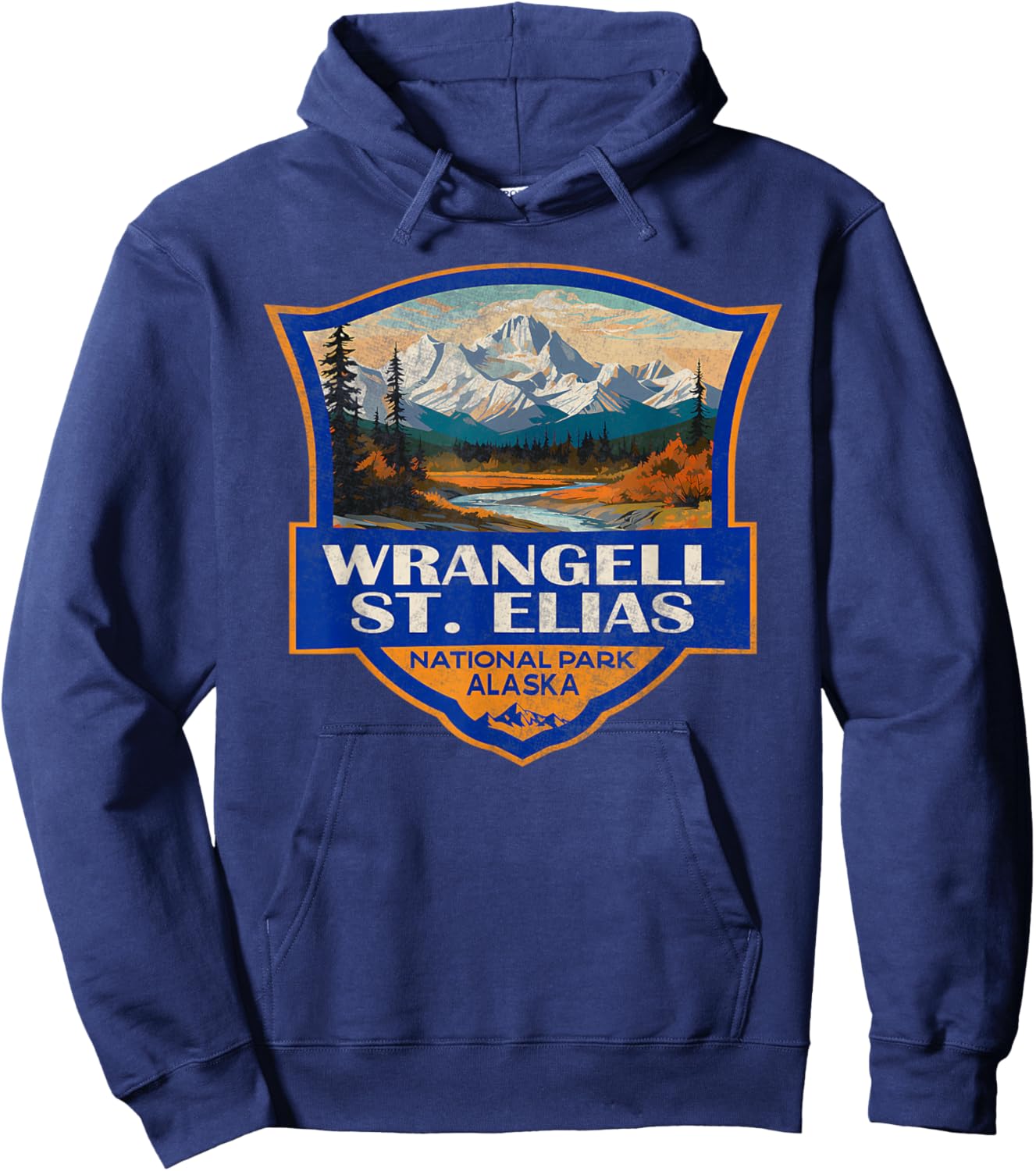 Vintage Wrangell St Elias National Park Retro Badge Mountain Hoodie - Hoodie | Navy