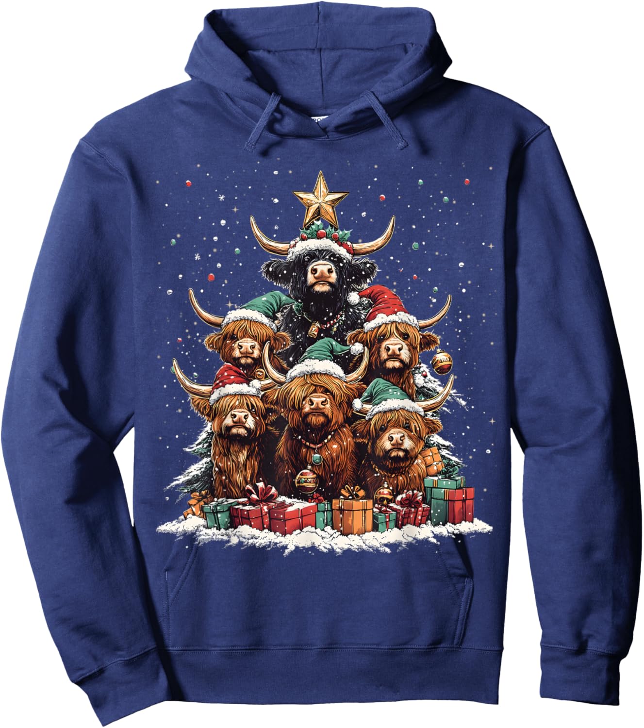 Highland Cow Christmas Tree Ornament Decor Xmas Hoodie - Hoodie | Navy