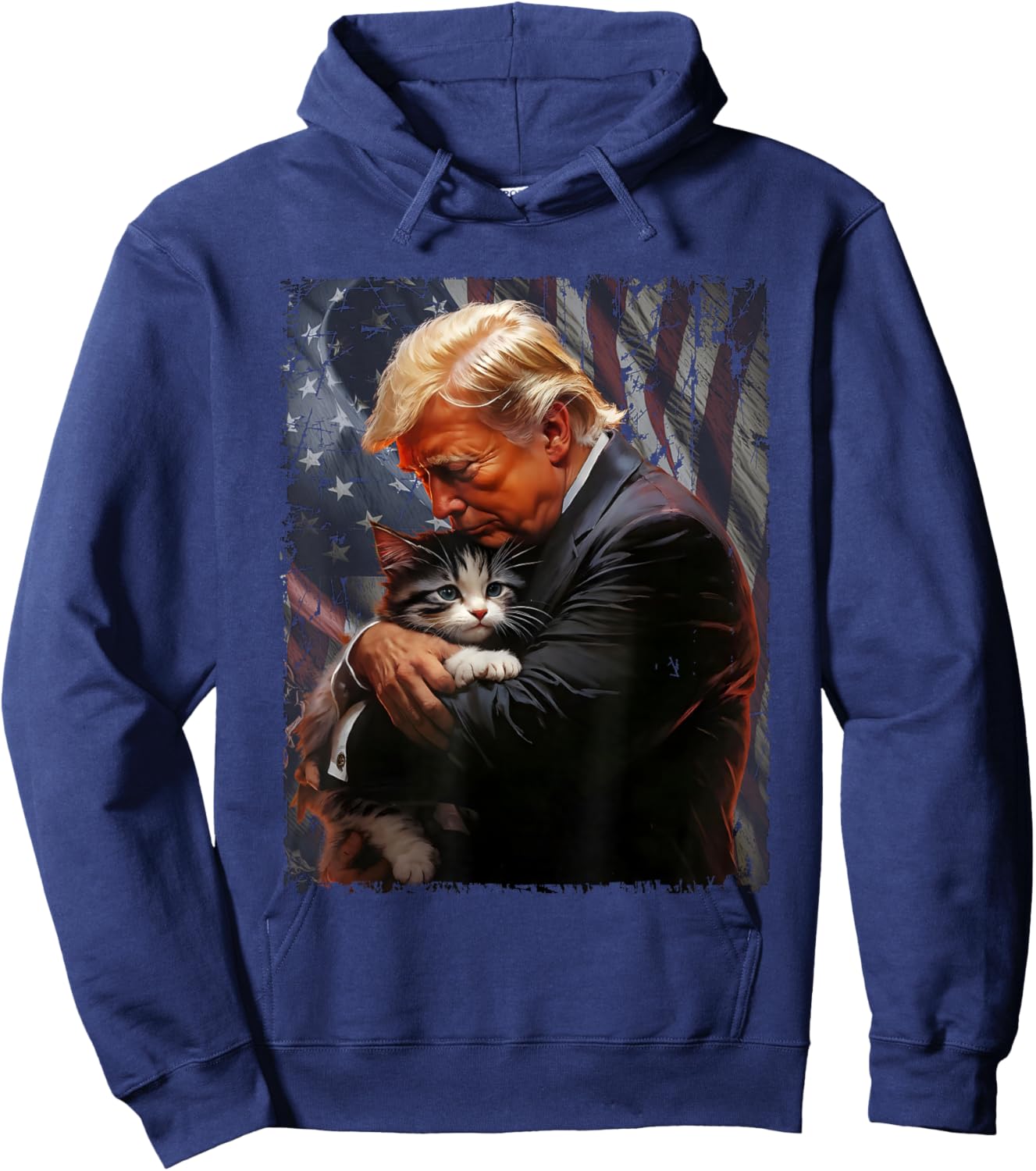 Trump Hugging an Orange Cat 2024 Make Cats Safe Again Hoodie - Hoodie | Navy