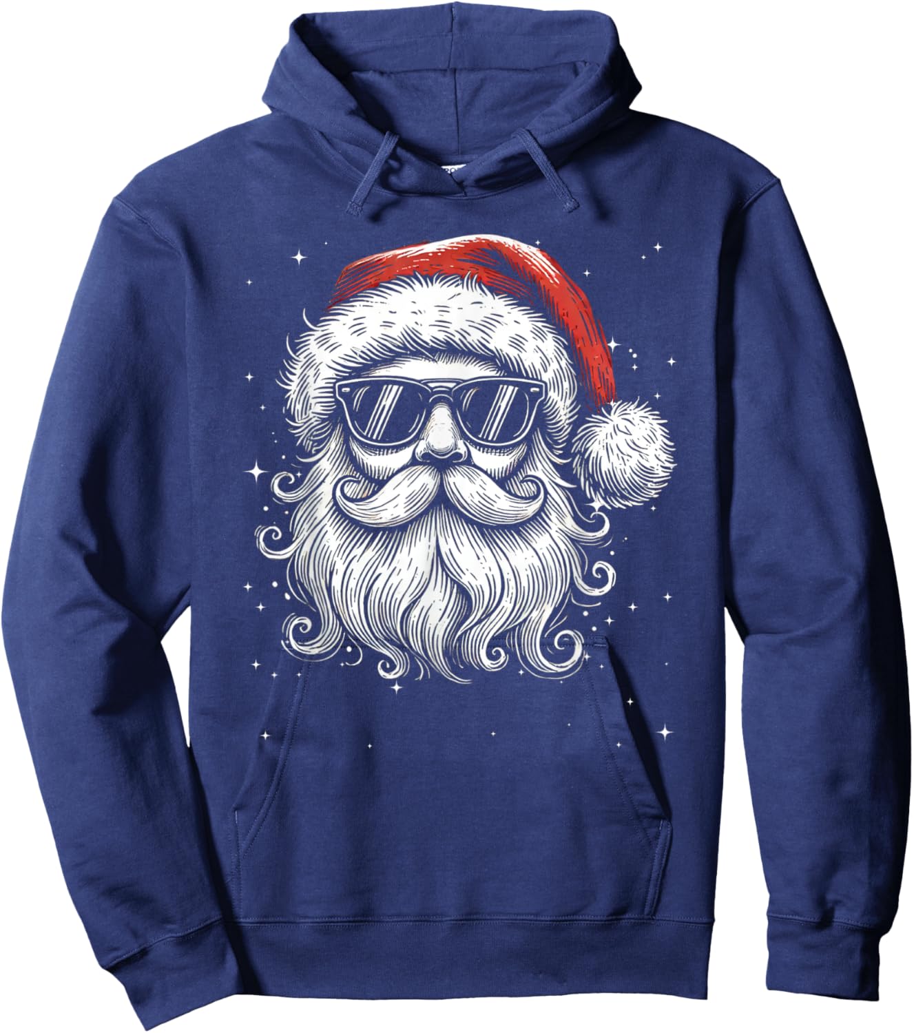 Cool Retro Santa Face Wearing Vintage Sunglasses And Hat Hoodie - Hoodie | Navy