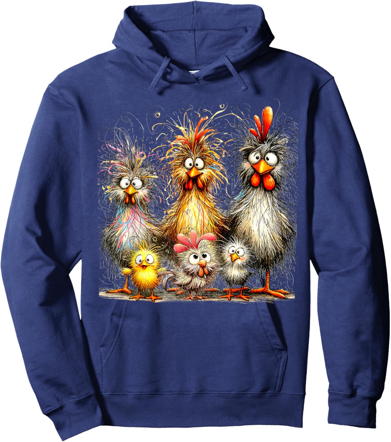 Funny Chicken Eagerlys Colorful Rufled Hair Painting Women Hoodie - Hoodie | Navy